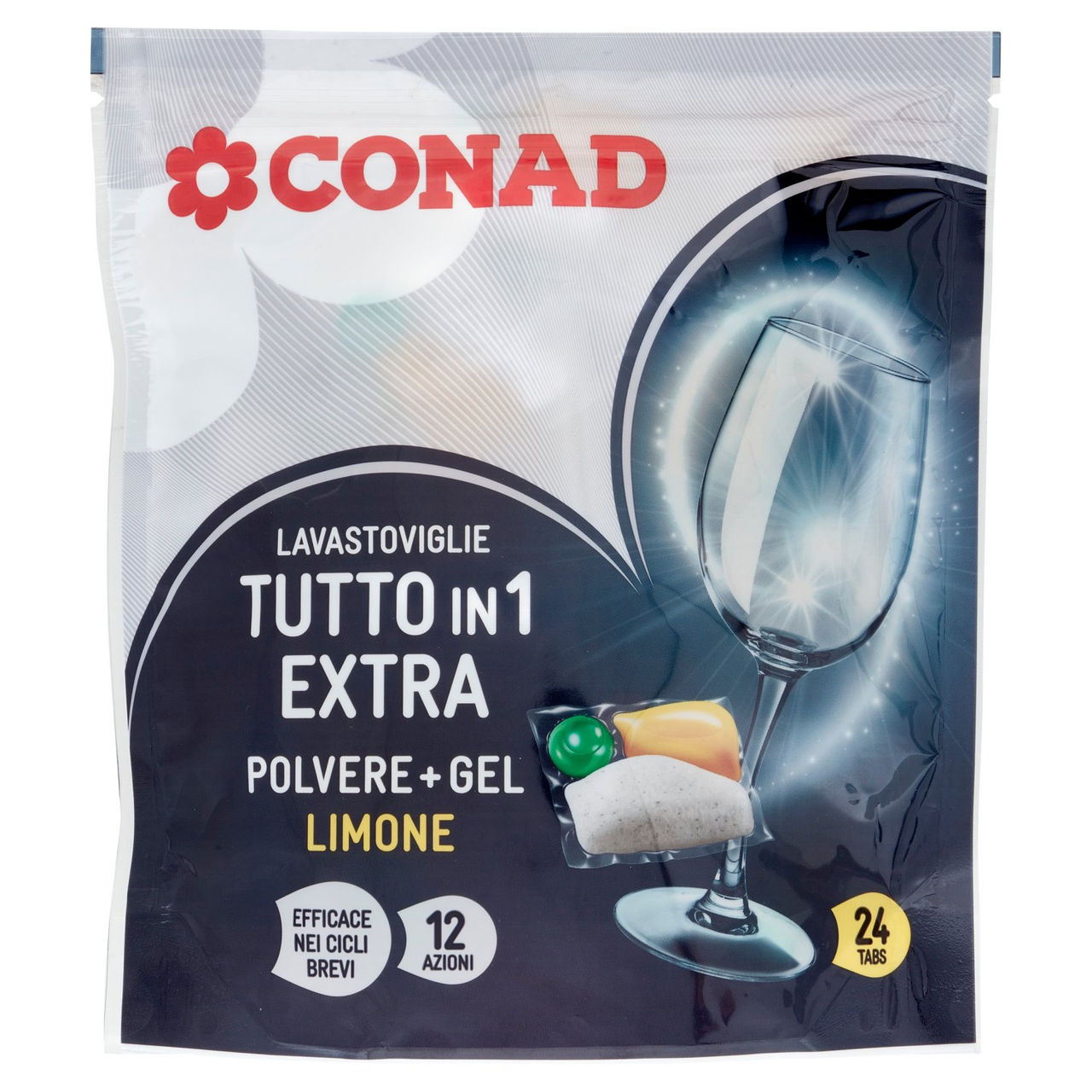 CONAD Lavastoviglie Tutto in 1 Extra Polvere   Gel Limone 24 x 12,5 g