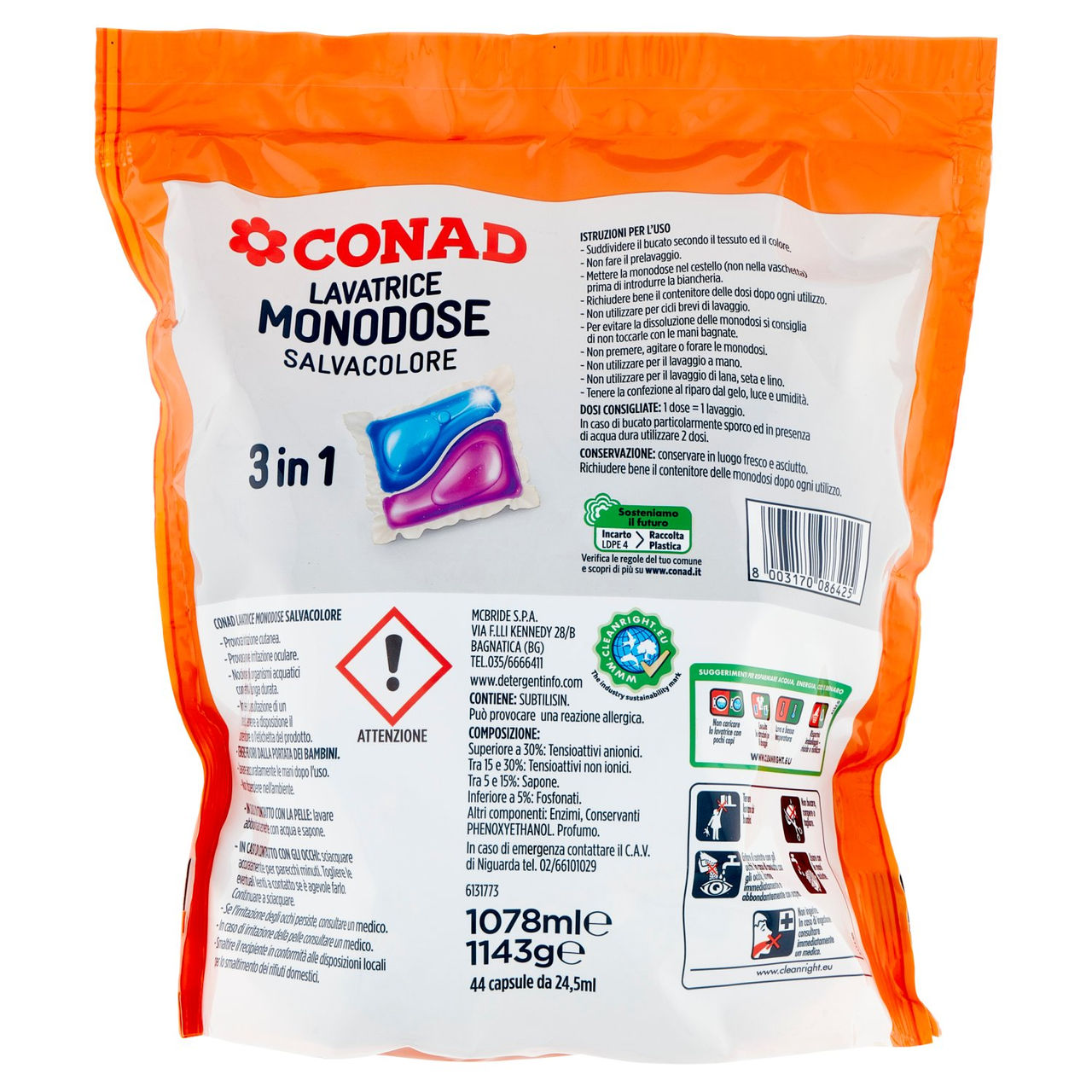 CONAD Lavatrice Monodose Salvacolore 3 in 1 44 x 24.5 ml