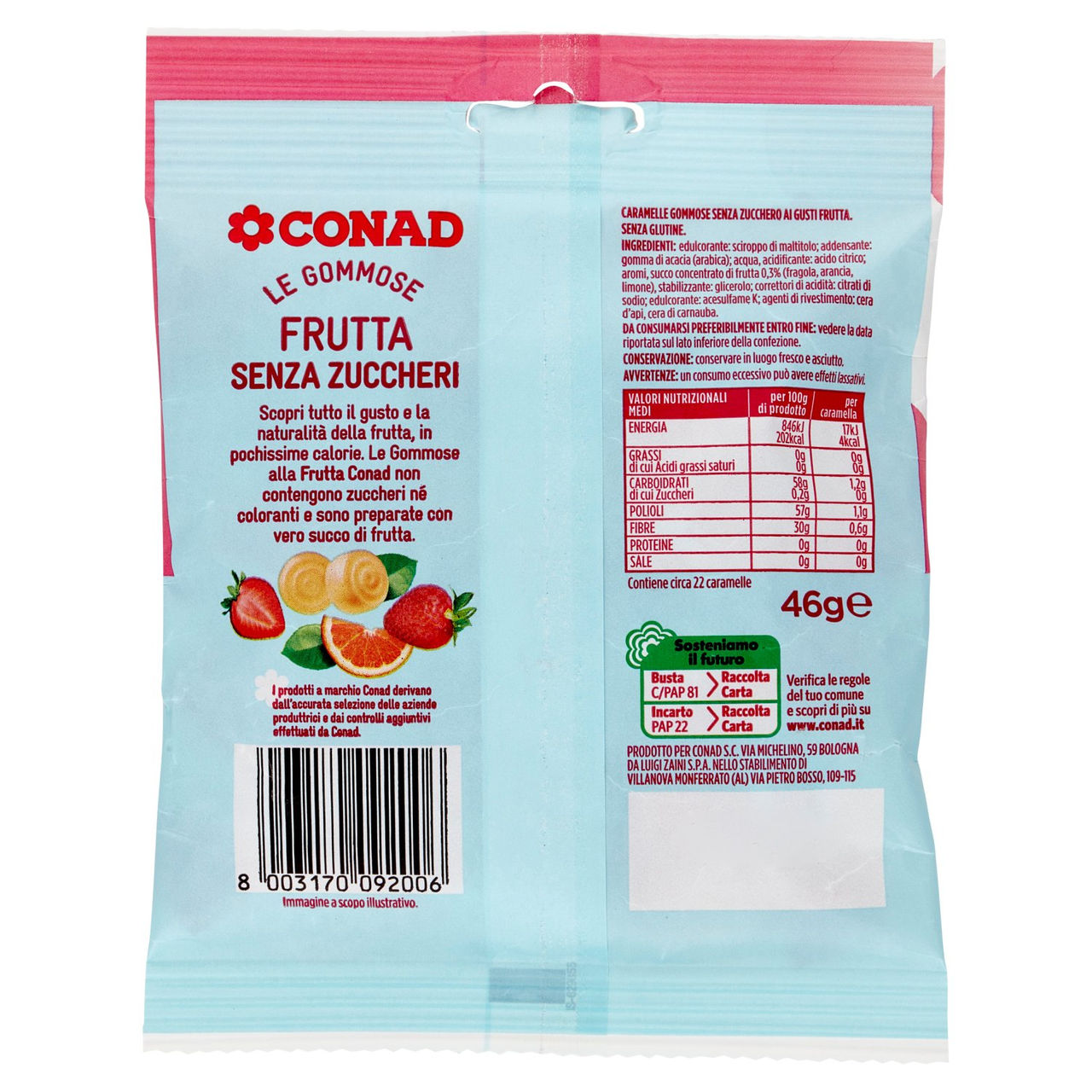 CONAD Le Gommose Frutta Senza Zuccheri 46 g