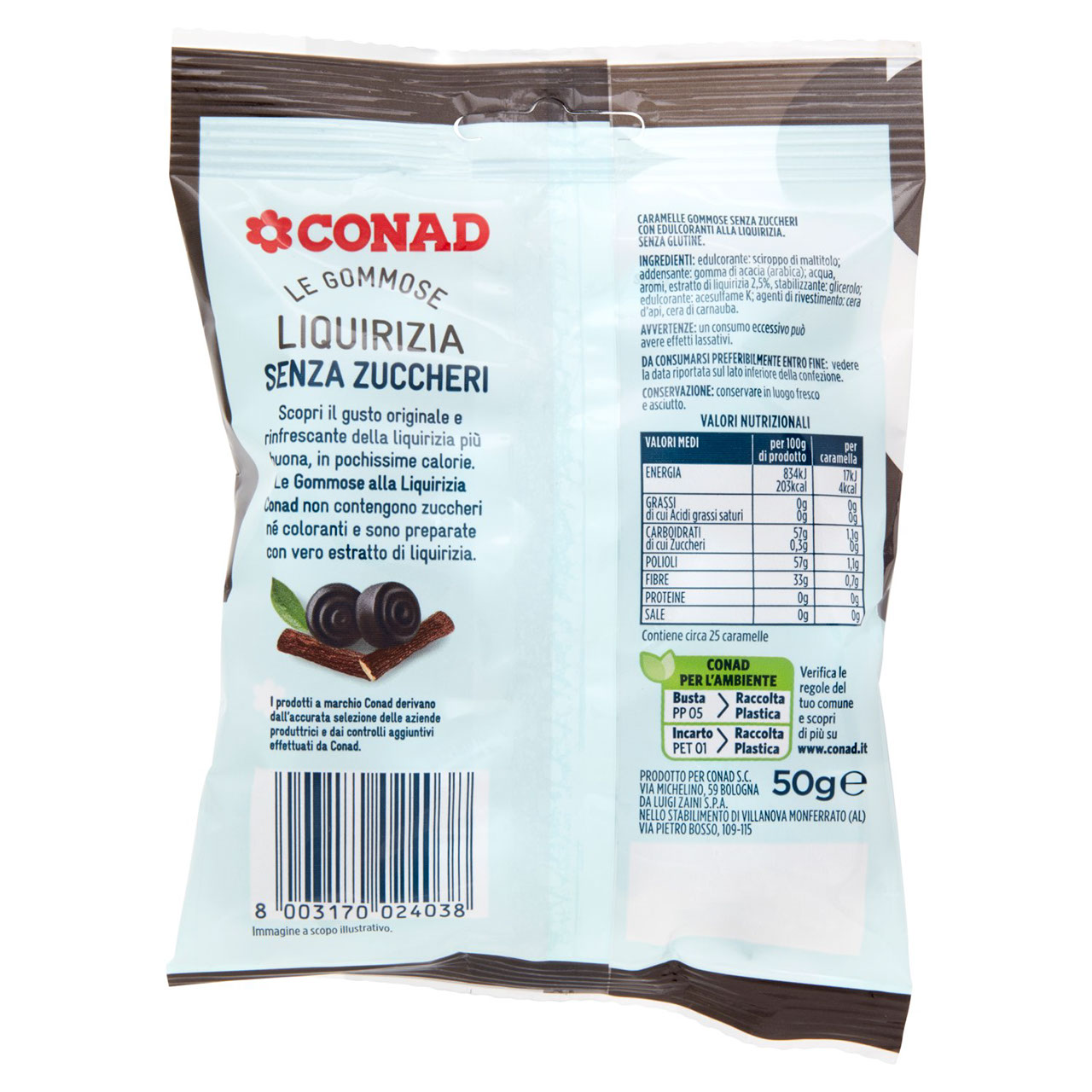 CONAD Le Gommose Liquirizia Senza Zuccheri 50 g