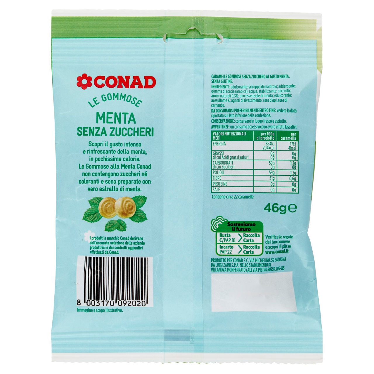 CONAD Le Gommose Menta Senza Zuccheri 46 g