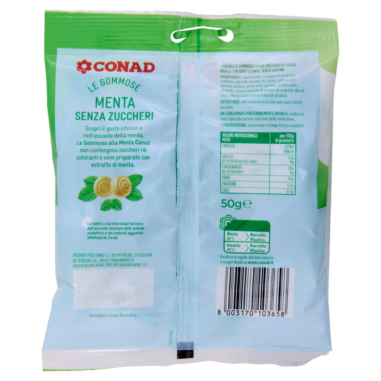 CONAD Le Gommose Menta Senza Zuccheri 50 g