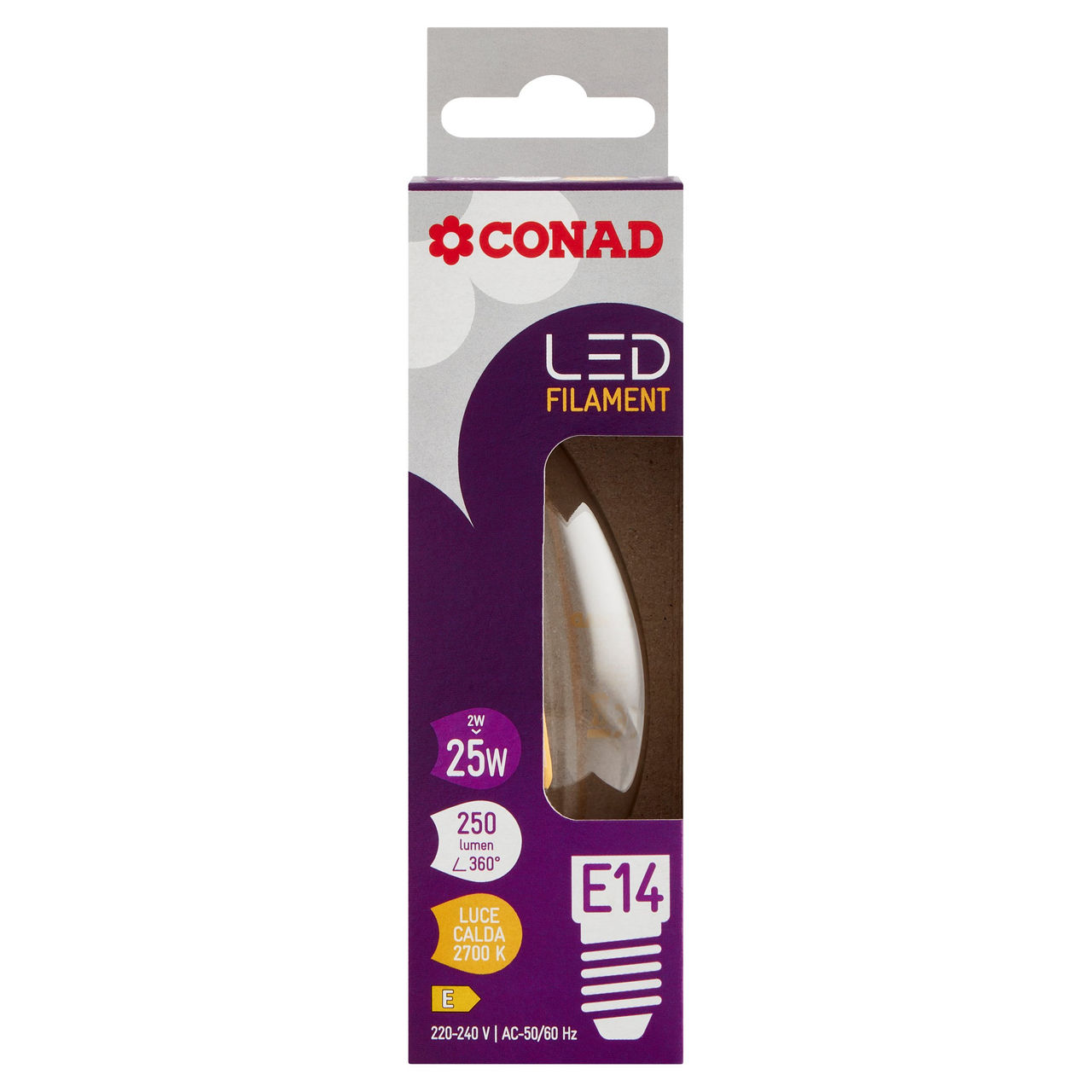 CONAD Led Filament 25W 250 Lumen E14 Luce Calda
