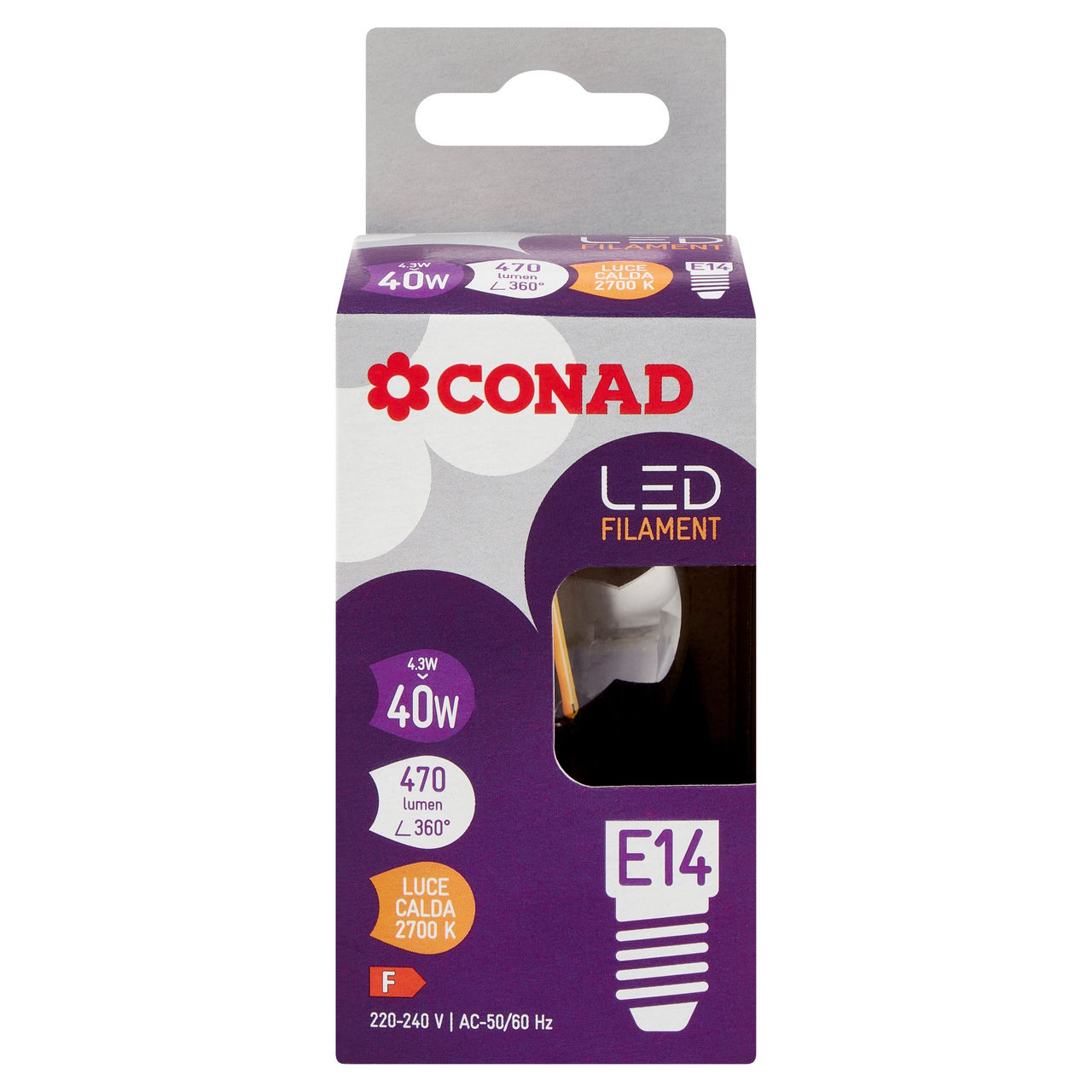 CONAD Led Filament 4.3W 470 Lumen E14 Luce Calda