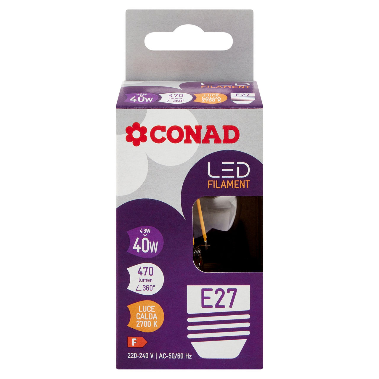 CONAD Led Filament 4.3W 470 Lumen E27 Luce Calda