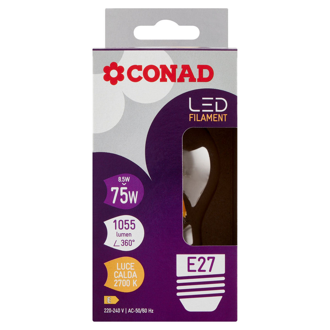 CONAD Led Filament 8.5W 1055 Lumen E27 Luce Calda