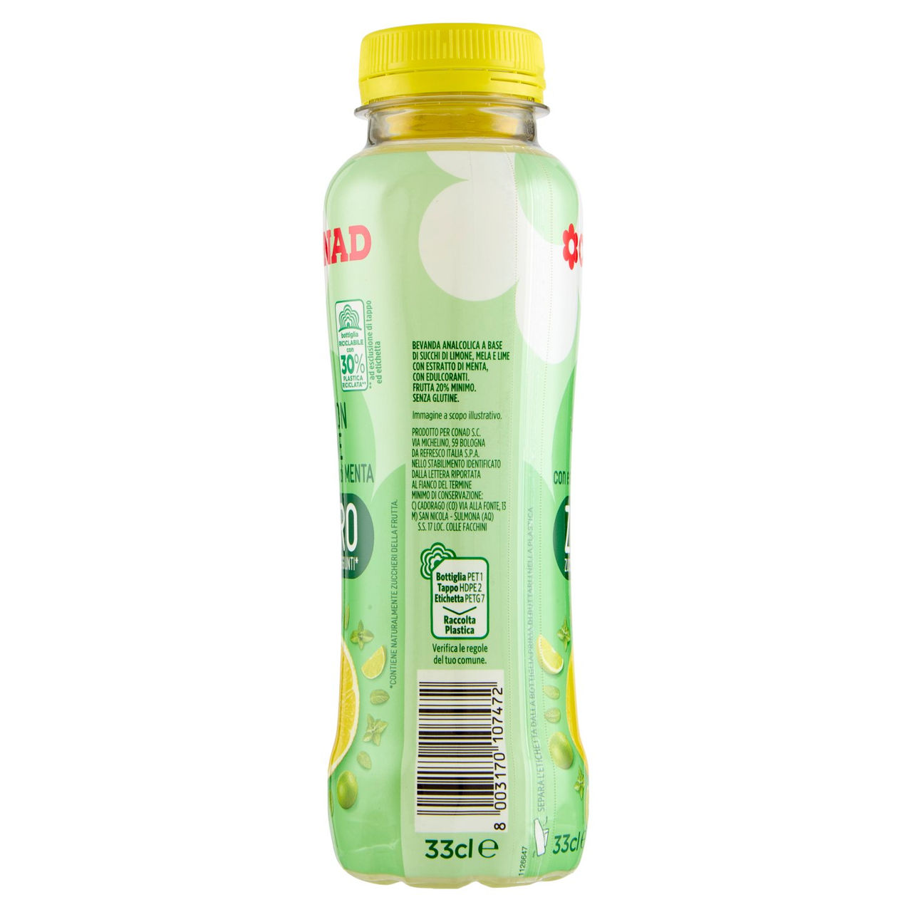CONAD Lemon Lime con estratto di Menta Zero Zuccheri Aggiunti* 33 cl