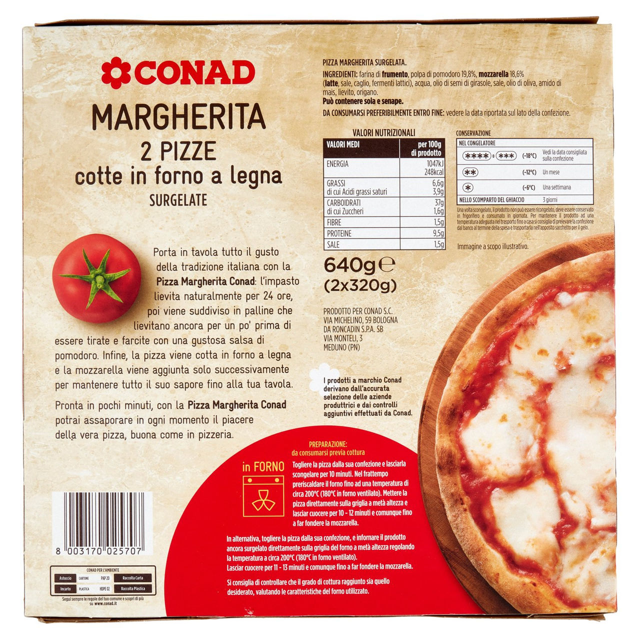 Pizza margherita surgelata biologica