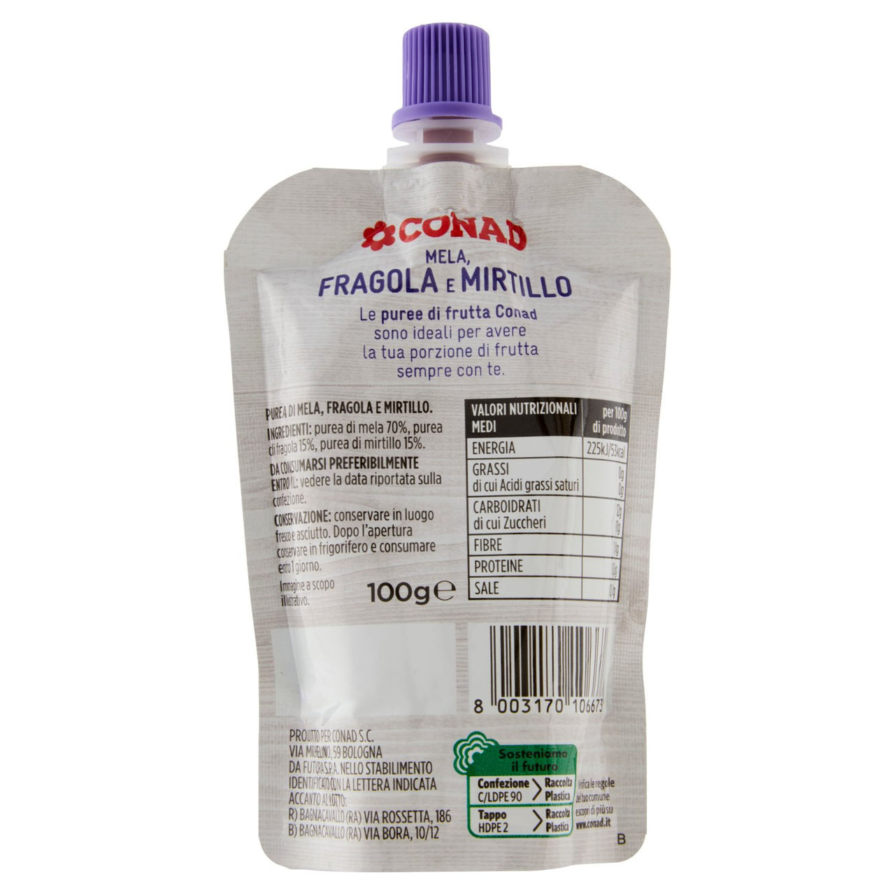 CONAD Mela, Fragola e Mirtillo 100 g