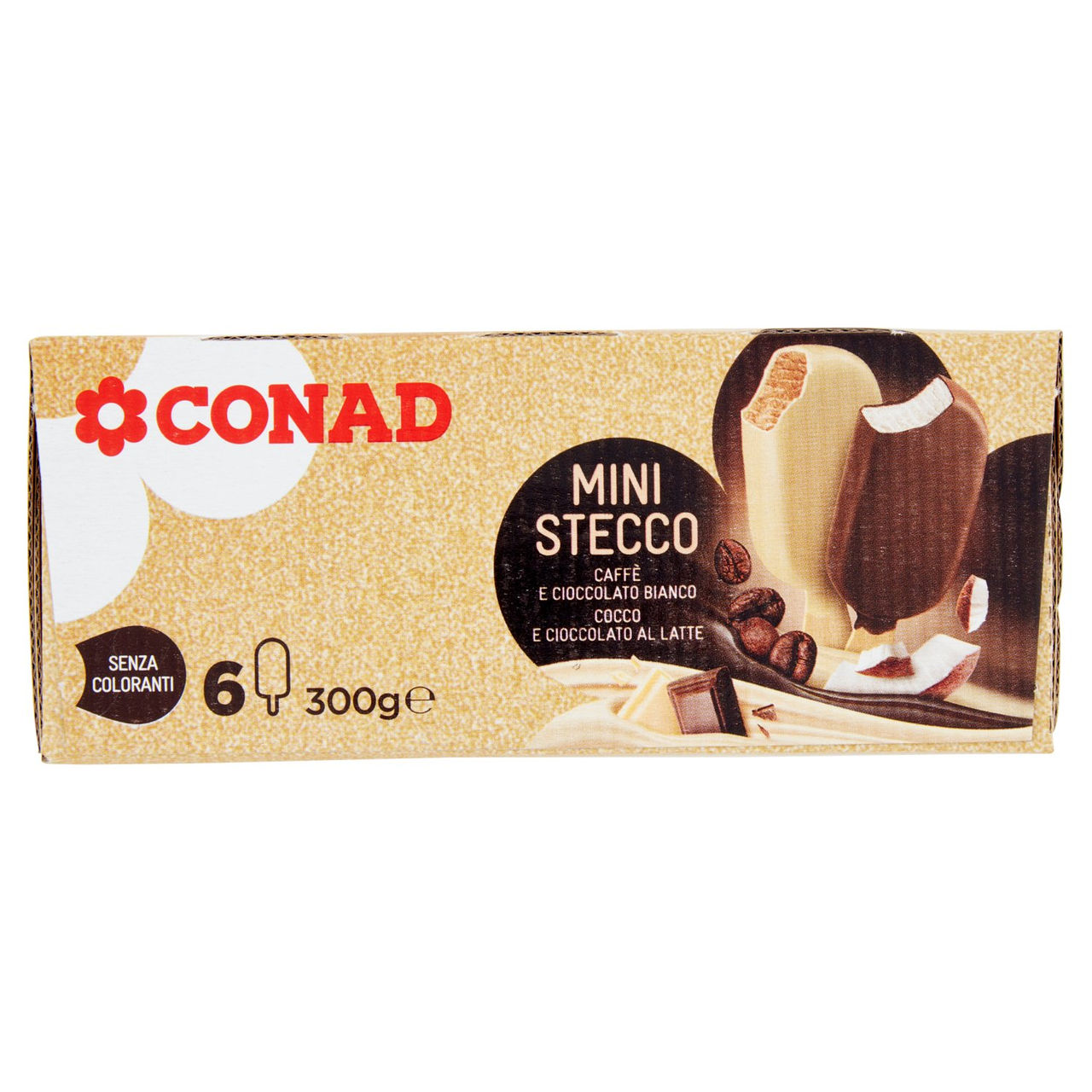 CONAD Mini Stecco Caffè e Cioccolato Bianco - Cocco e Cioccolato al Latte 6 x 50 g