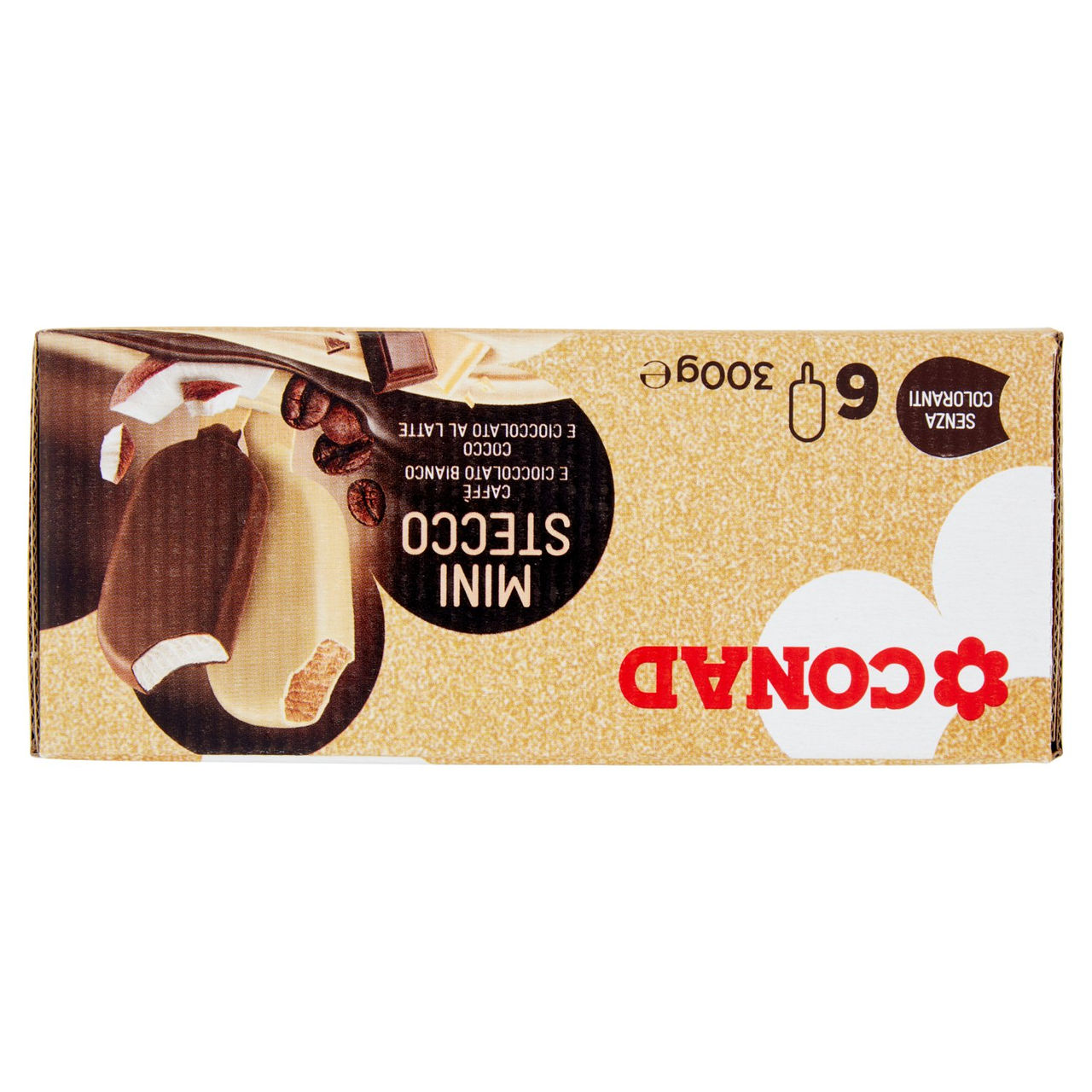 CONAD Mini Stecco Caffè e Cioccolato Bianco - Cocco e Cioccolato al Latte 6 x 50 g