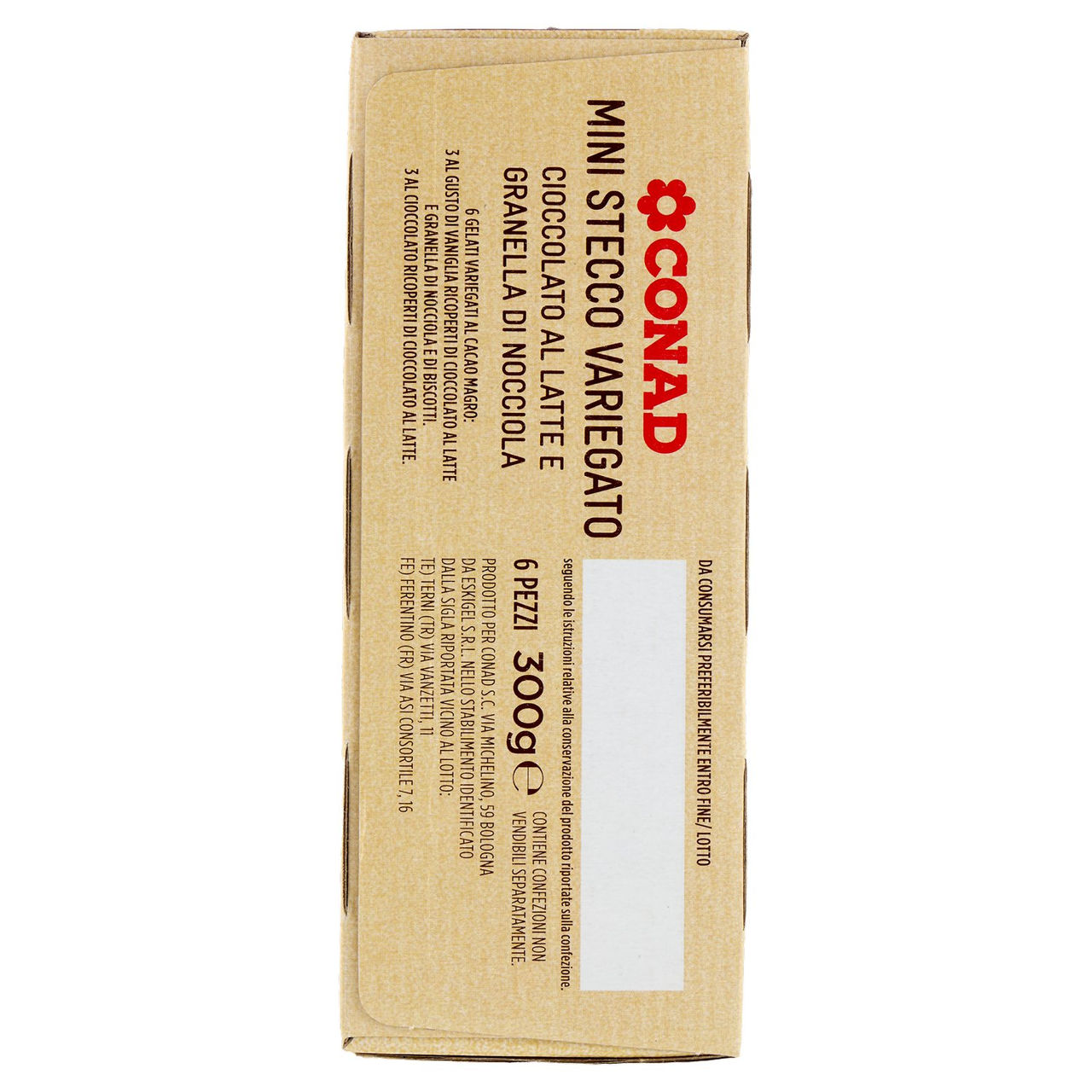 CONAD Mini Stecco Variegato Cioccolato al Latte e Granella di Nocciola 6 x 50 g