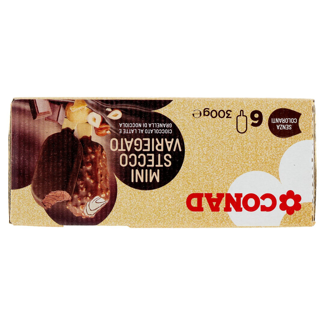 CONAD Mini Stecco Variegato Cioccolato al Latte e Granella di Nocciola 6 x 50 g