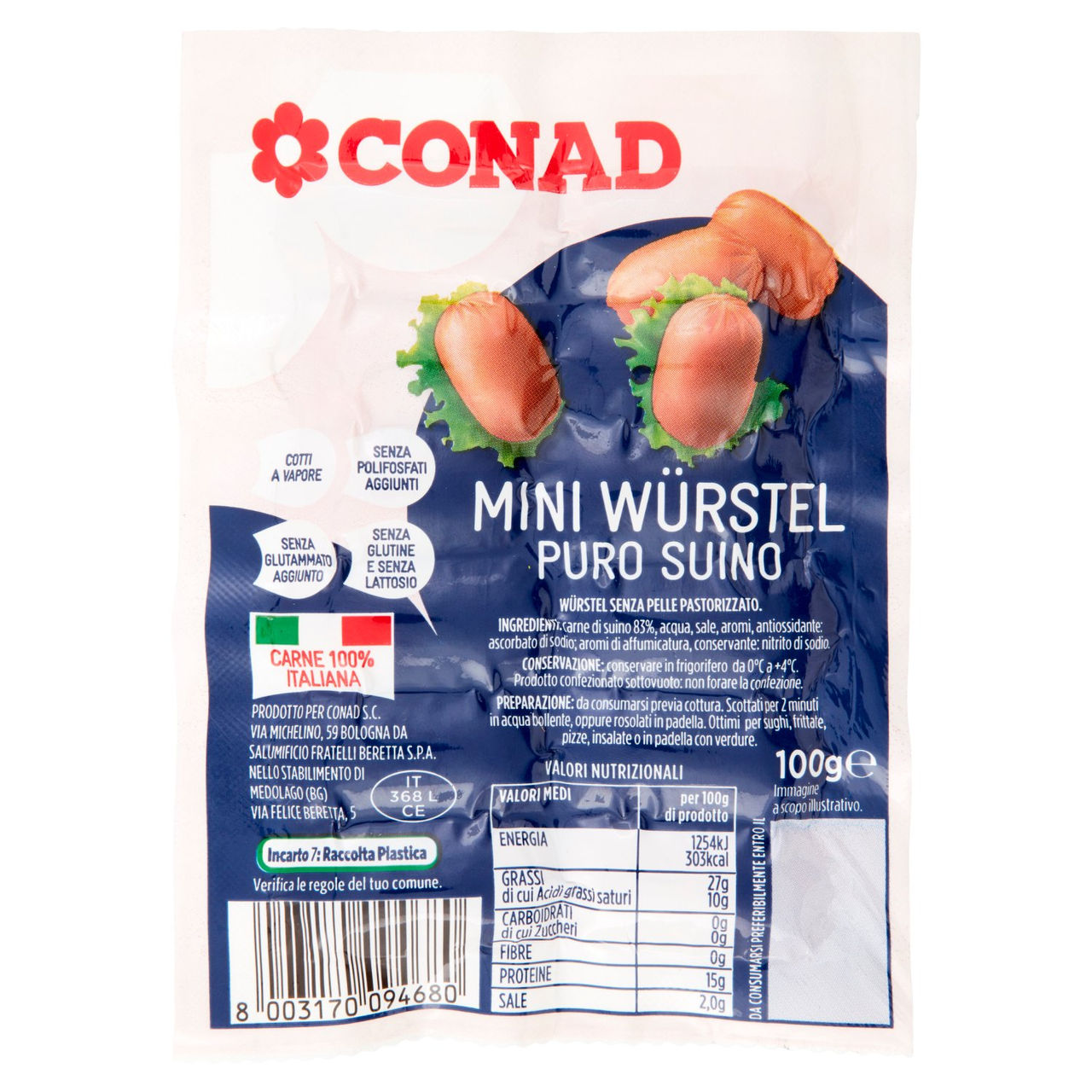 CONAD Mini Würstel Puro Suino 100 g