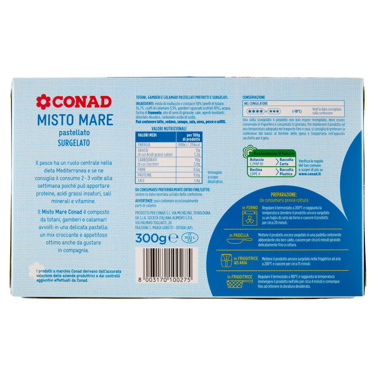 CONAD Misto Mare pastellato totani, gamberi e calamari Surgelato 300 g