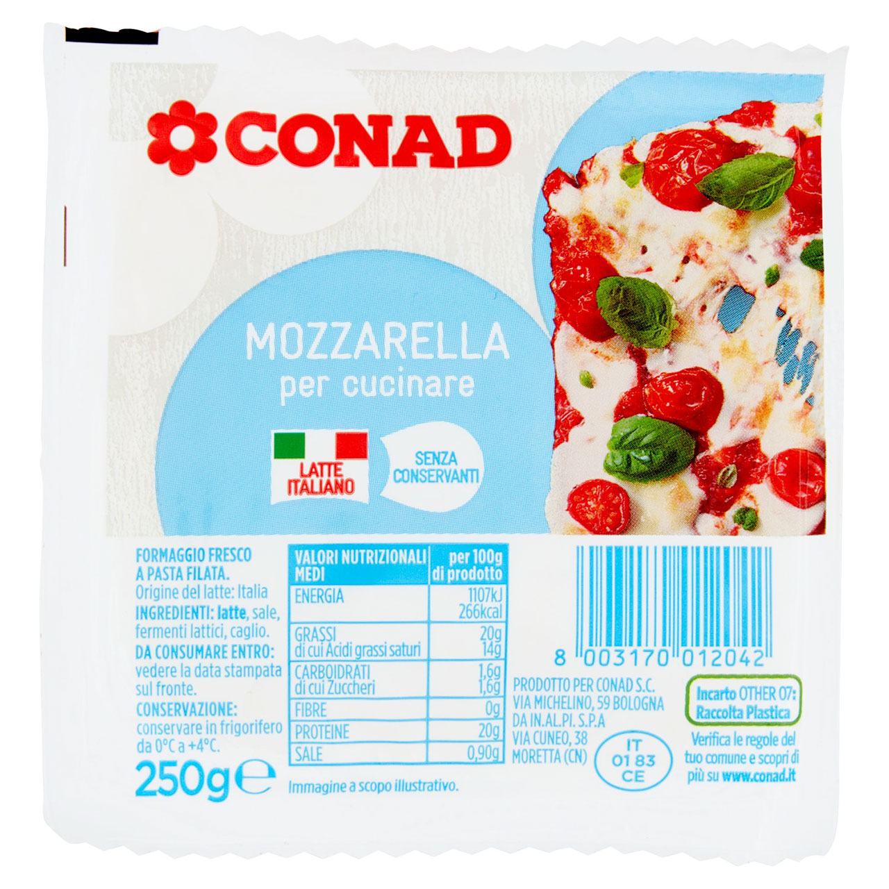 Mozzarella per cucinare 250g Conad online | Conad