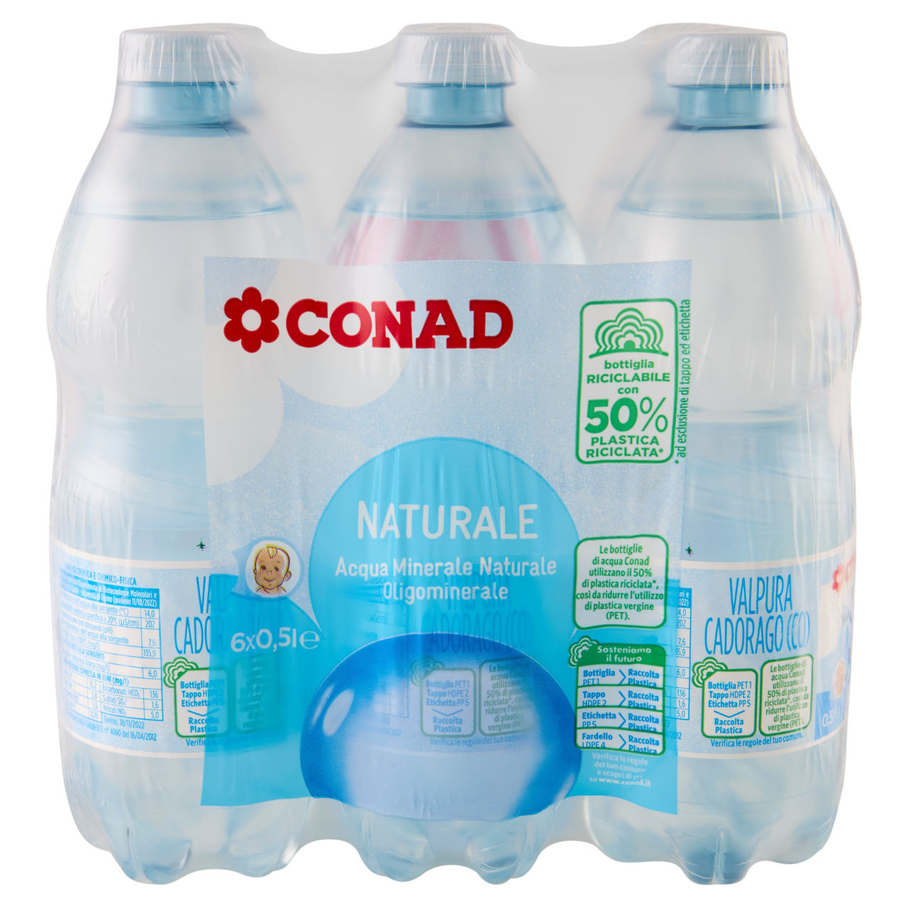 CONAD Naturale Acqua Minerale Naturale Oligominerale 6 x 0,5 l