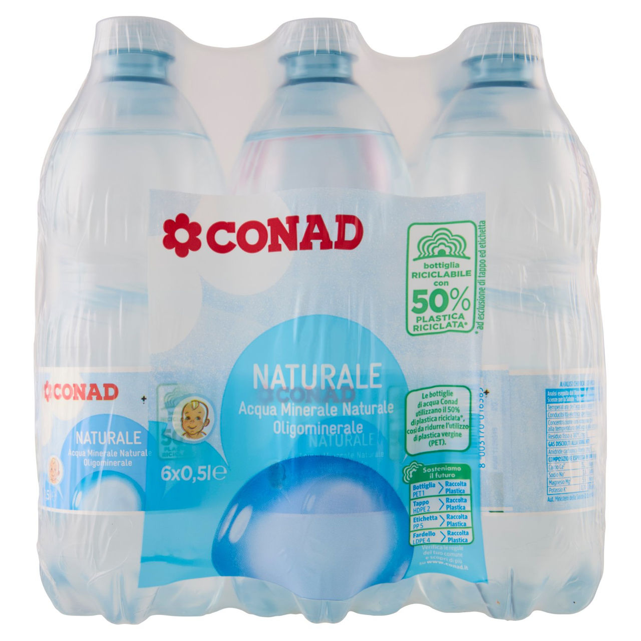 CONAD Naturale Acqua Minerale Naturale Oligominerale 6 x 0,5 l