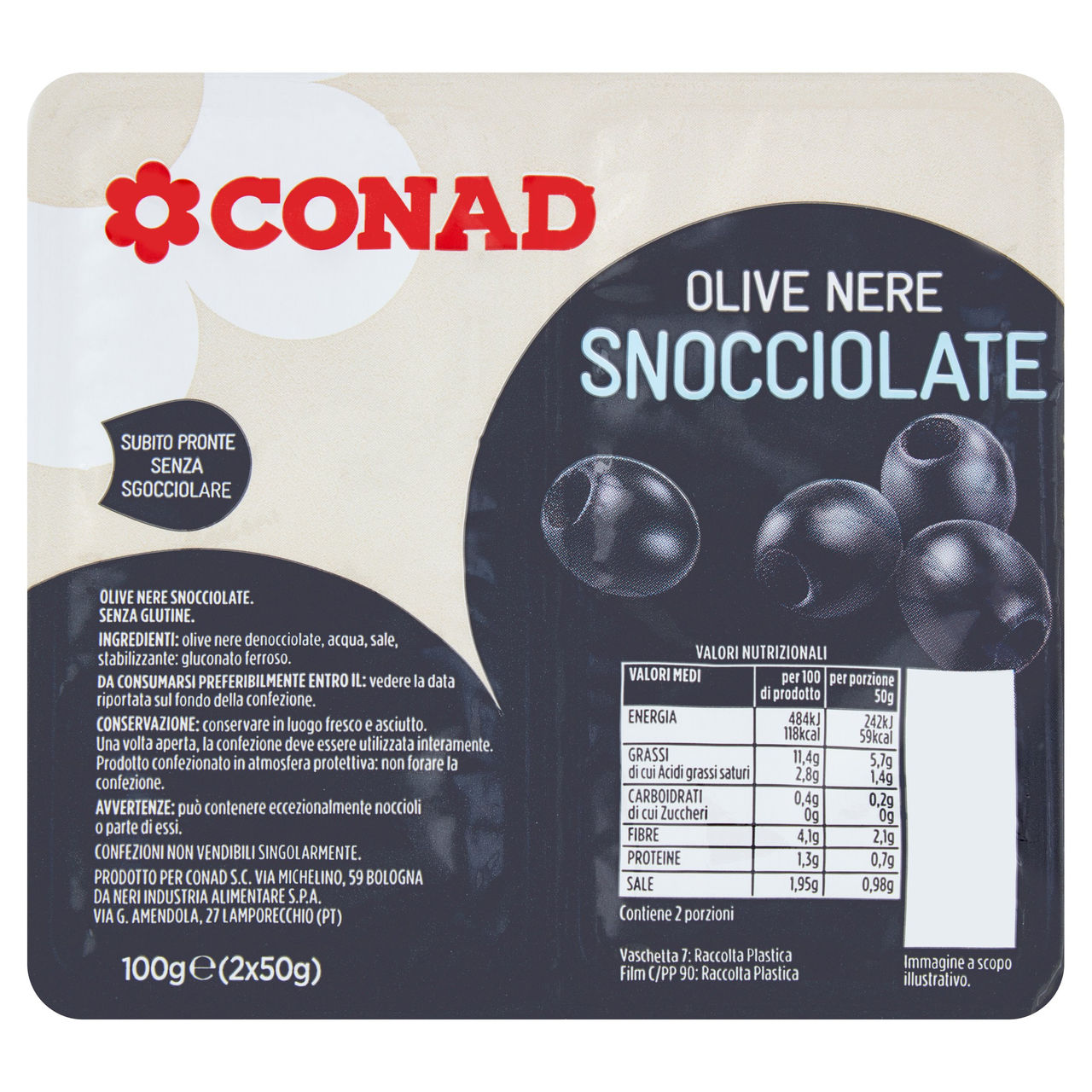 Olive Nere Snocciolate 2 x 50 g Conad