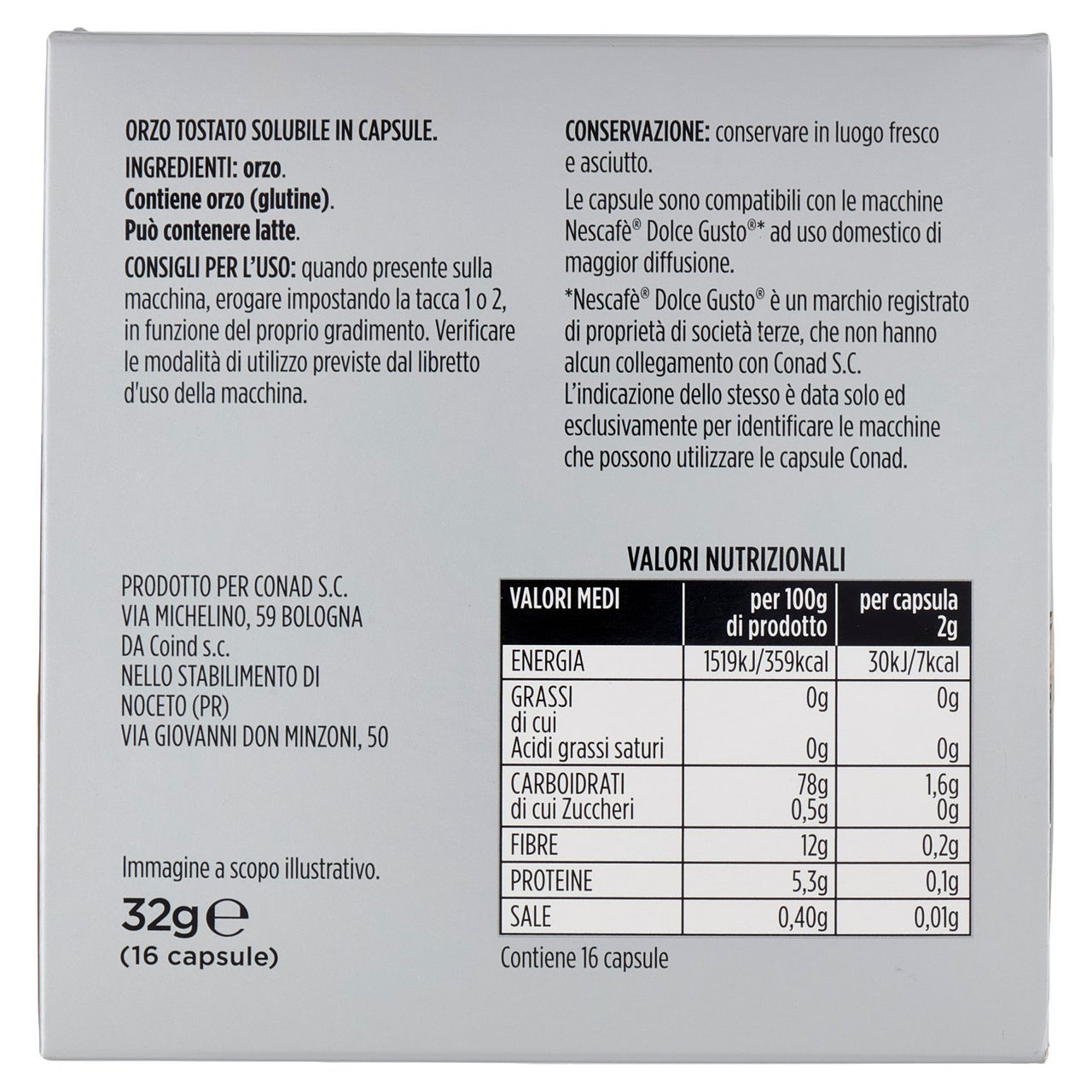 CONAD Orzo 16 Capsule compatibili con le macchine Nescafé Dolce Gusto* 32 g