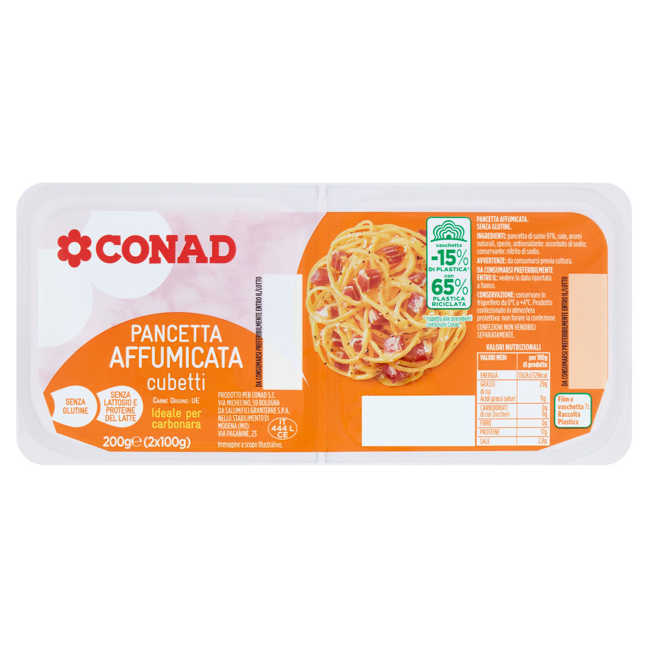 Pancetta affumicata cubetti 200 g Conad Conad