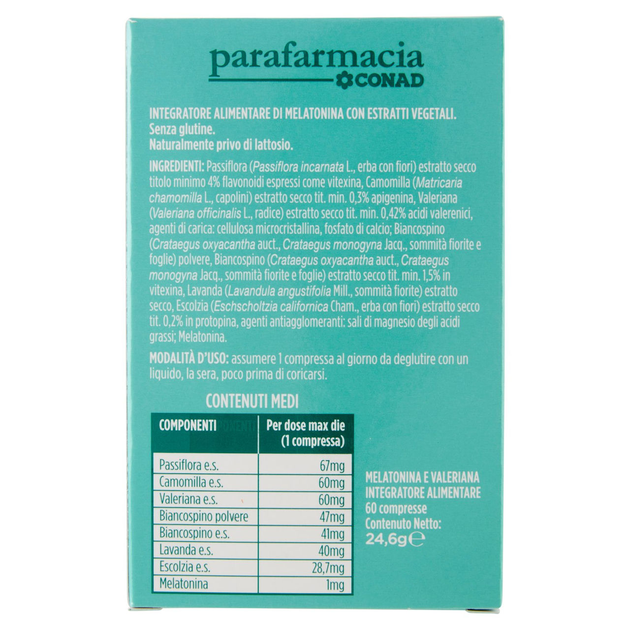 CONAD Parafarmacia Melatonina e Valeriana 60 Compresse 24,6 g