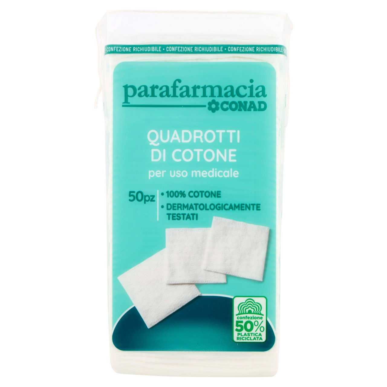 CONAD parafarmacia Quadrotti di Cotone per uso medicale 50 pz