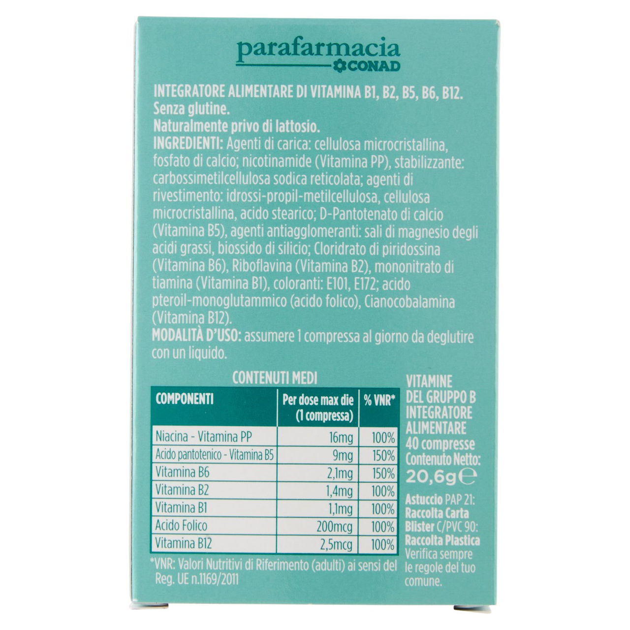 CONAD Parafarmacia Vitamine del Gruppo B 40 Compresse 20,6 g