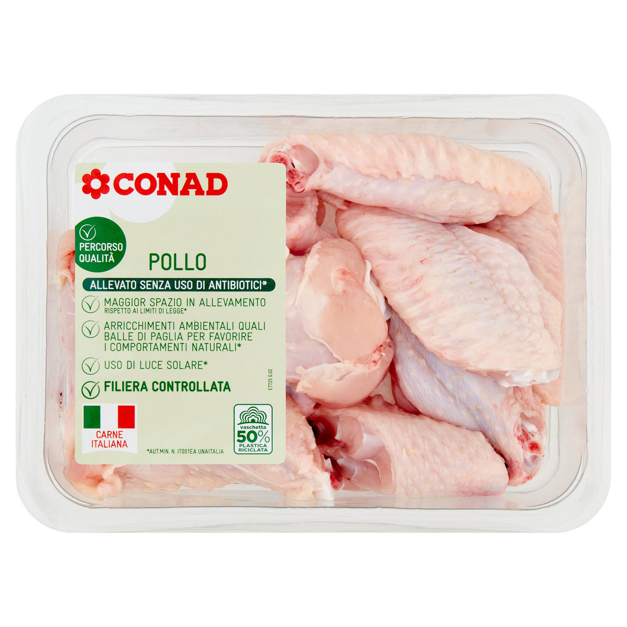 CONAD Percorso Qualità Allevato Senza Uso di Antibiotici Ali di Pollo Separate 0,500 kg