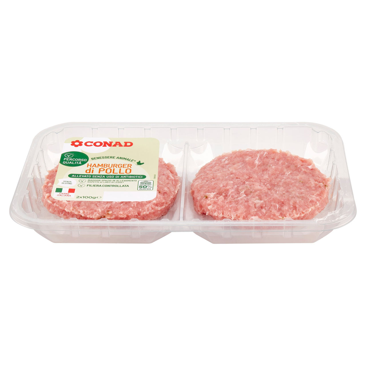 CONAD Percorso Qualità Allevato Senza Uso di Antibiotici Hamburger di Pollo 2 x 100 g