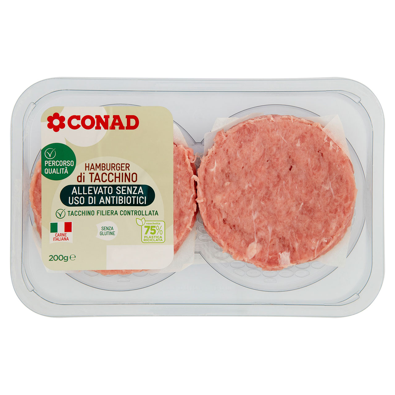 CONAD Percorso Qualità Allevato senza uso di antibiotici Hamburger di Tacchino 200 g