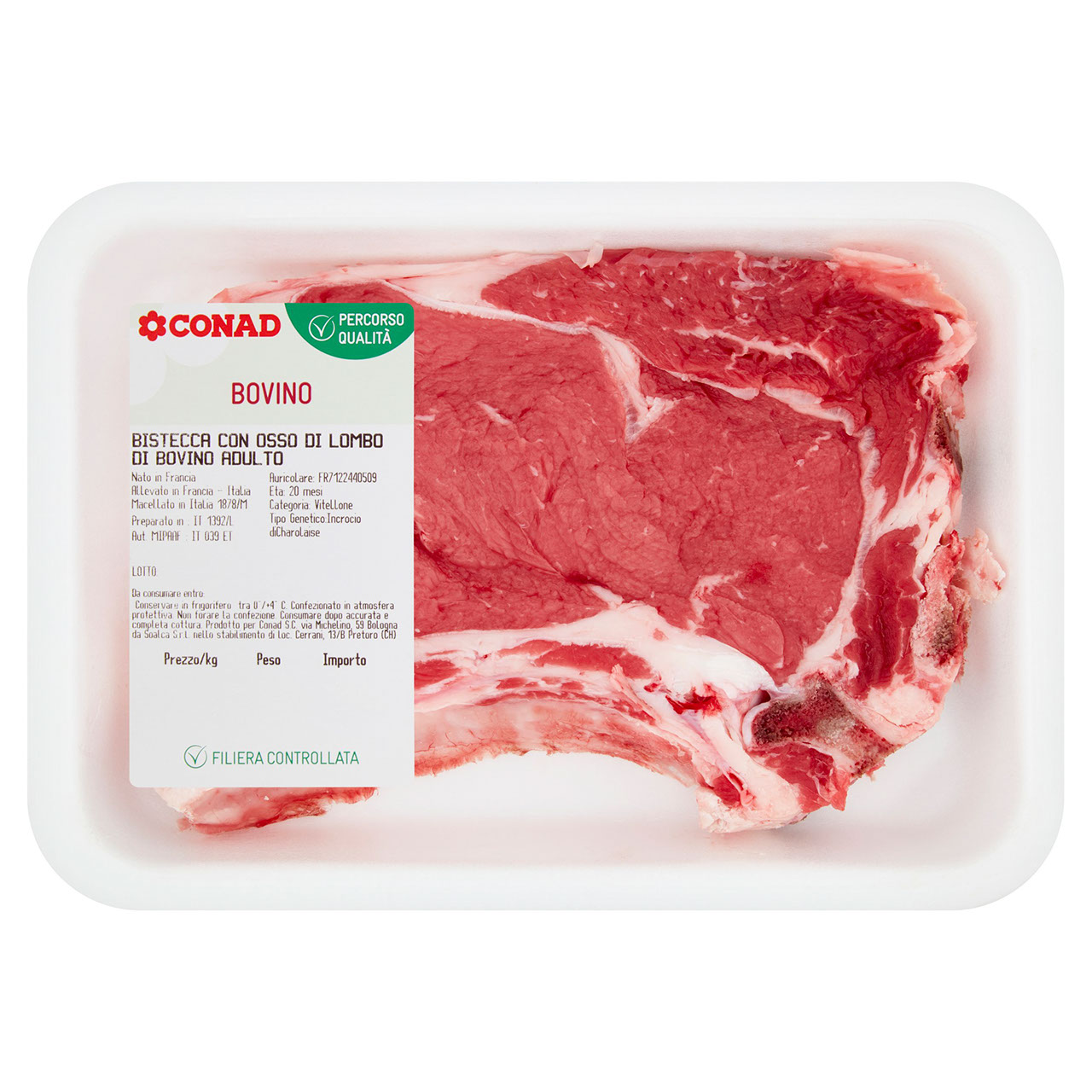 CONAD Percorso Qualità Bistecca con Osso di Lombo di Bovino Adulto
