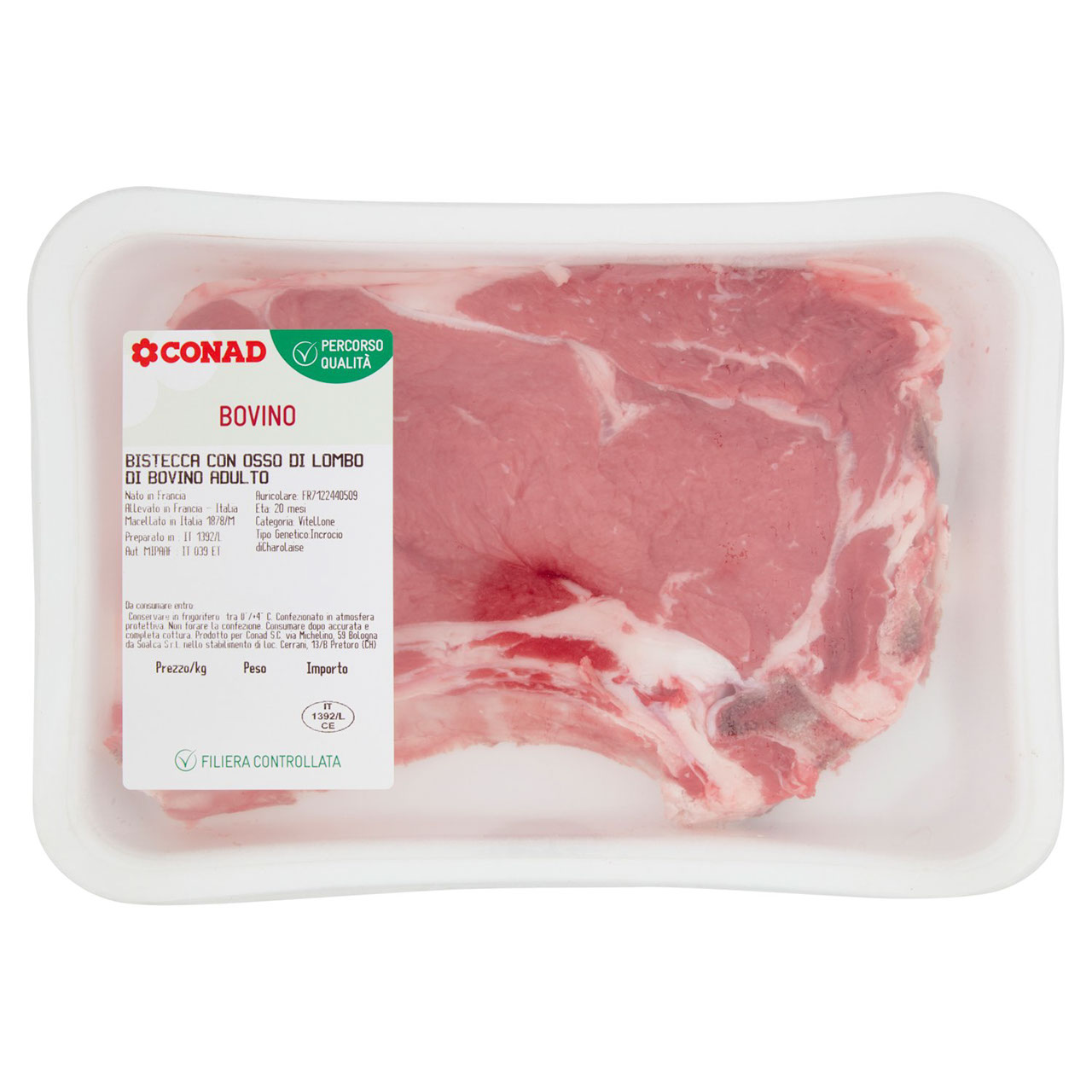 CONAD Percorso Qualità Bistecca con Osso di Lombo di Bovino Adulto