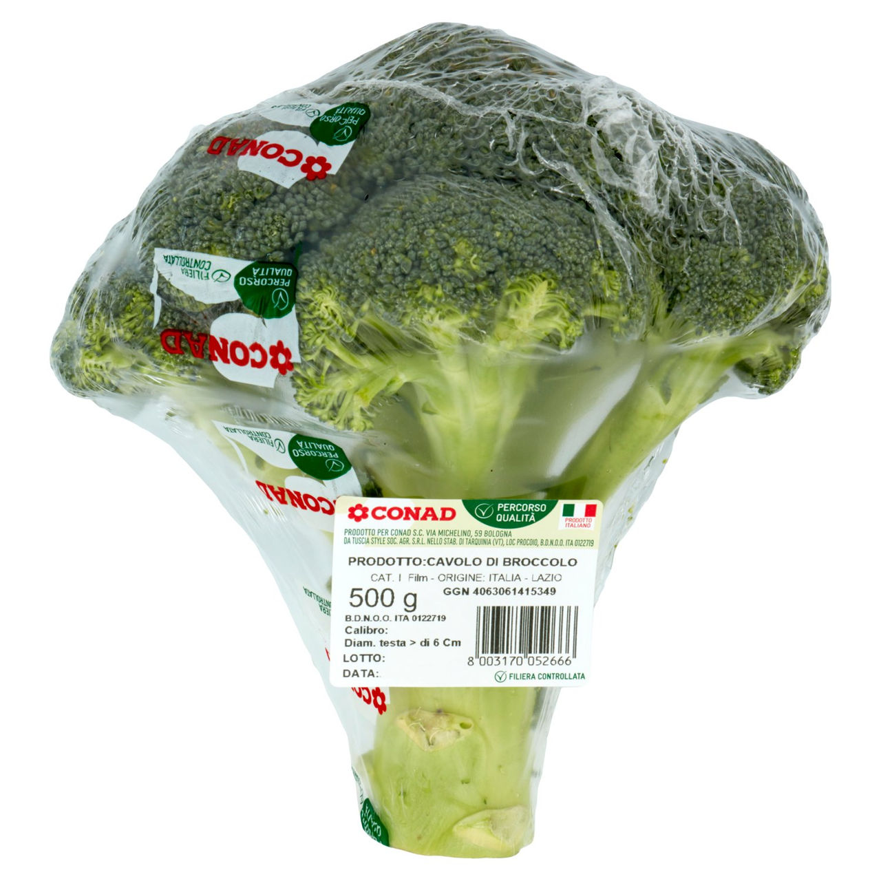 CONAD Percorso Qualità Cavolo di Broccolo Italia Cal.: Diam. testa > di 6 Cm 500 g