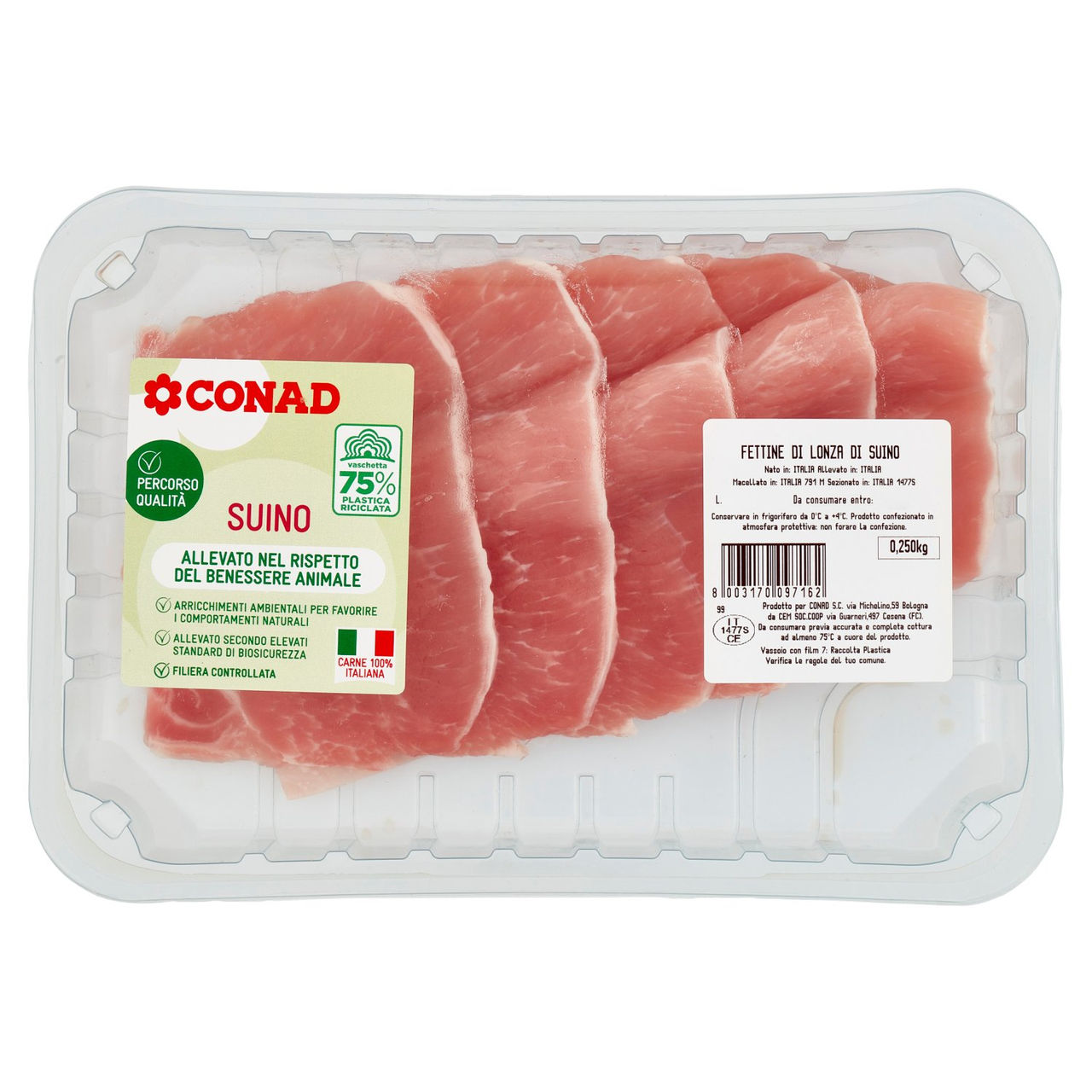 CONAD Percorso Qualità Fettine di Lonza di Suino benessere 0,250 kg