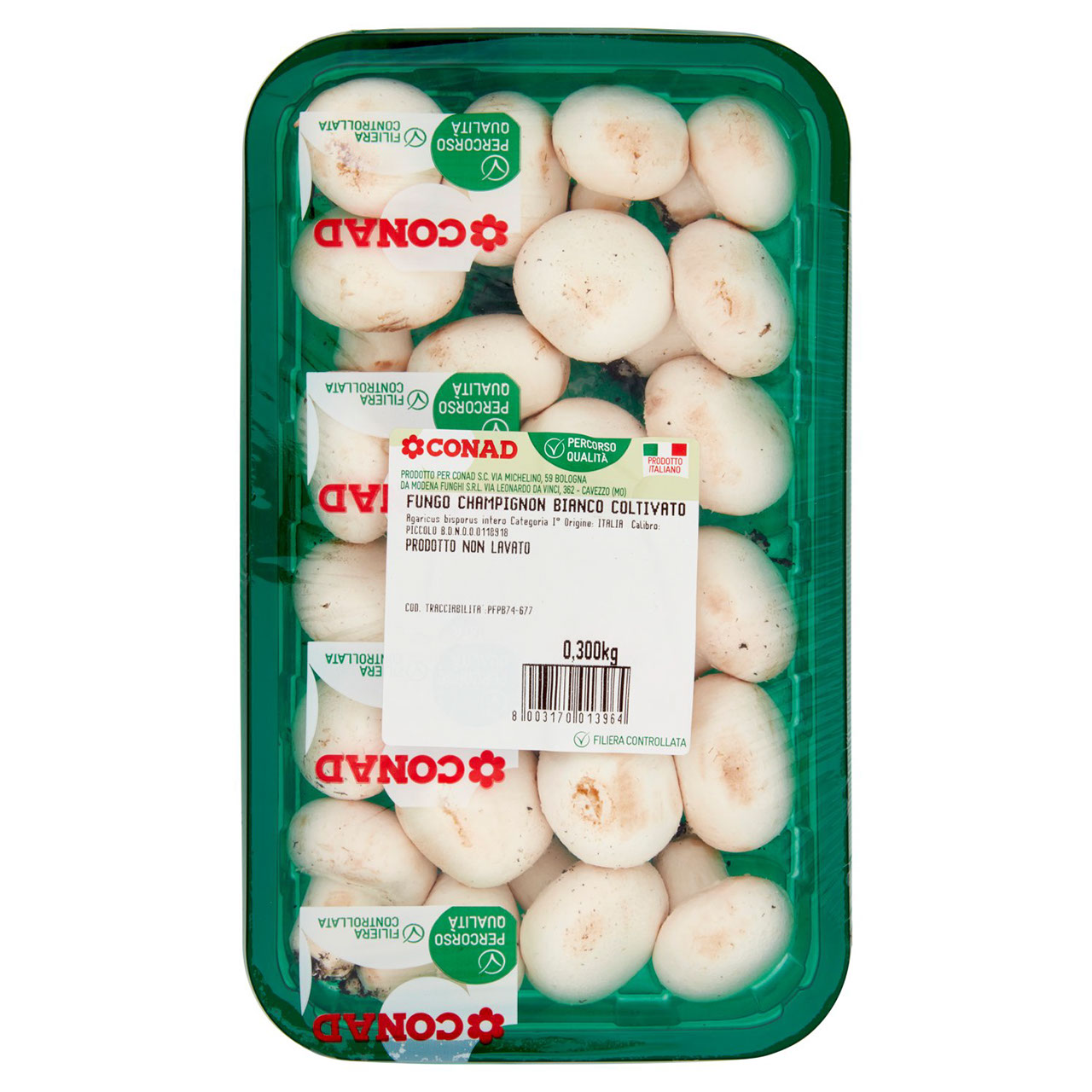 CONAD Percorso Qualità Fungo Champignon Bianco Coltivato Italia Cal. Piccolo 0,300 kg