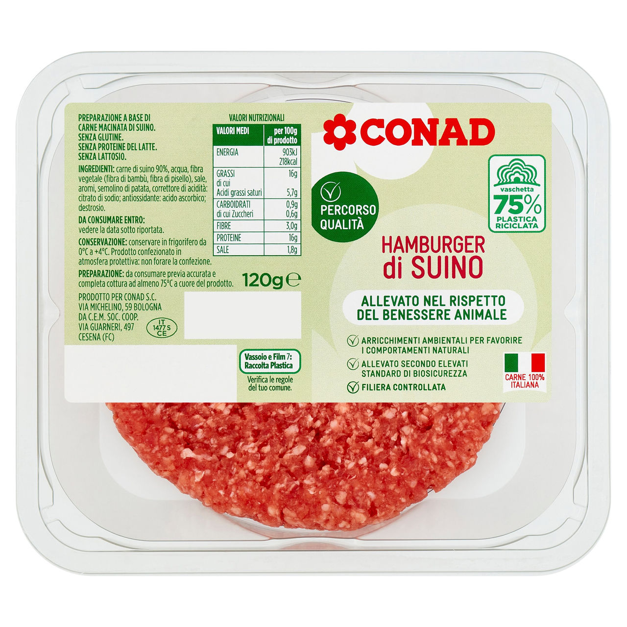 CONAD Percorso Qualità Hamburger di Suino benessere 120 g