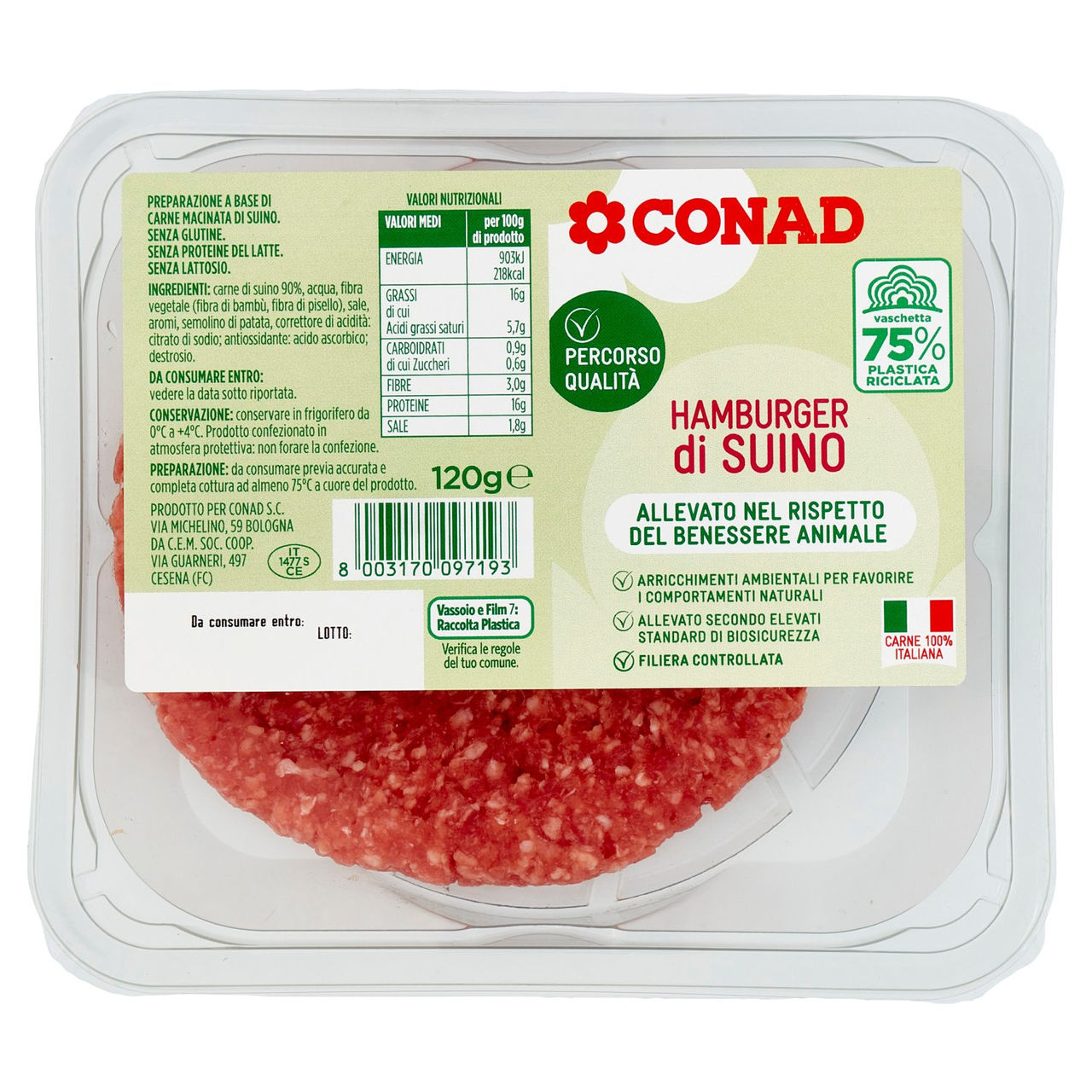 CONAD Percorso Qualità Hamburger di Suino benessere 120 g