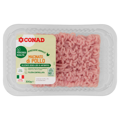 CONAD Percorso Qualità Macinato di Pollo Allevato Senza Uso di Antibiotici 300 g