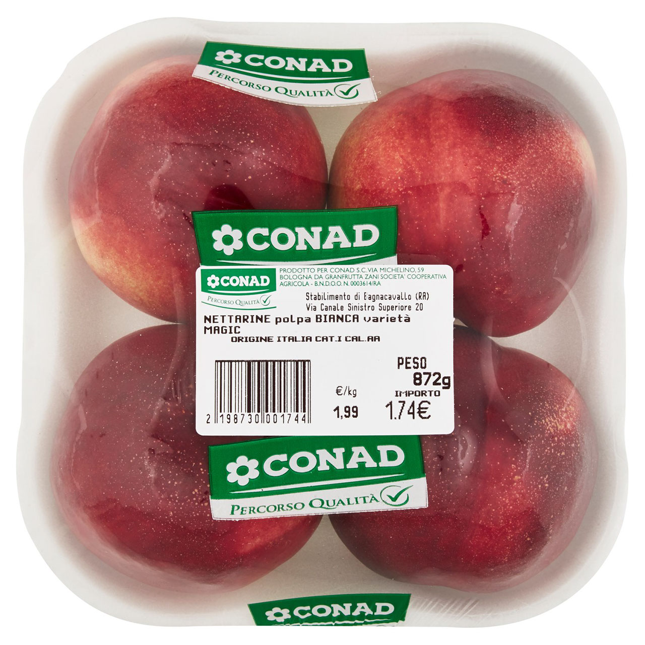 CONAD PERCORSO QUALITÁ Nettarine polpa bianca varietà Magic Italia cal. AA