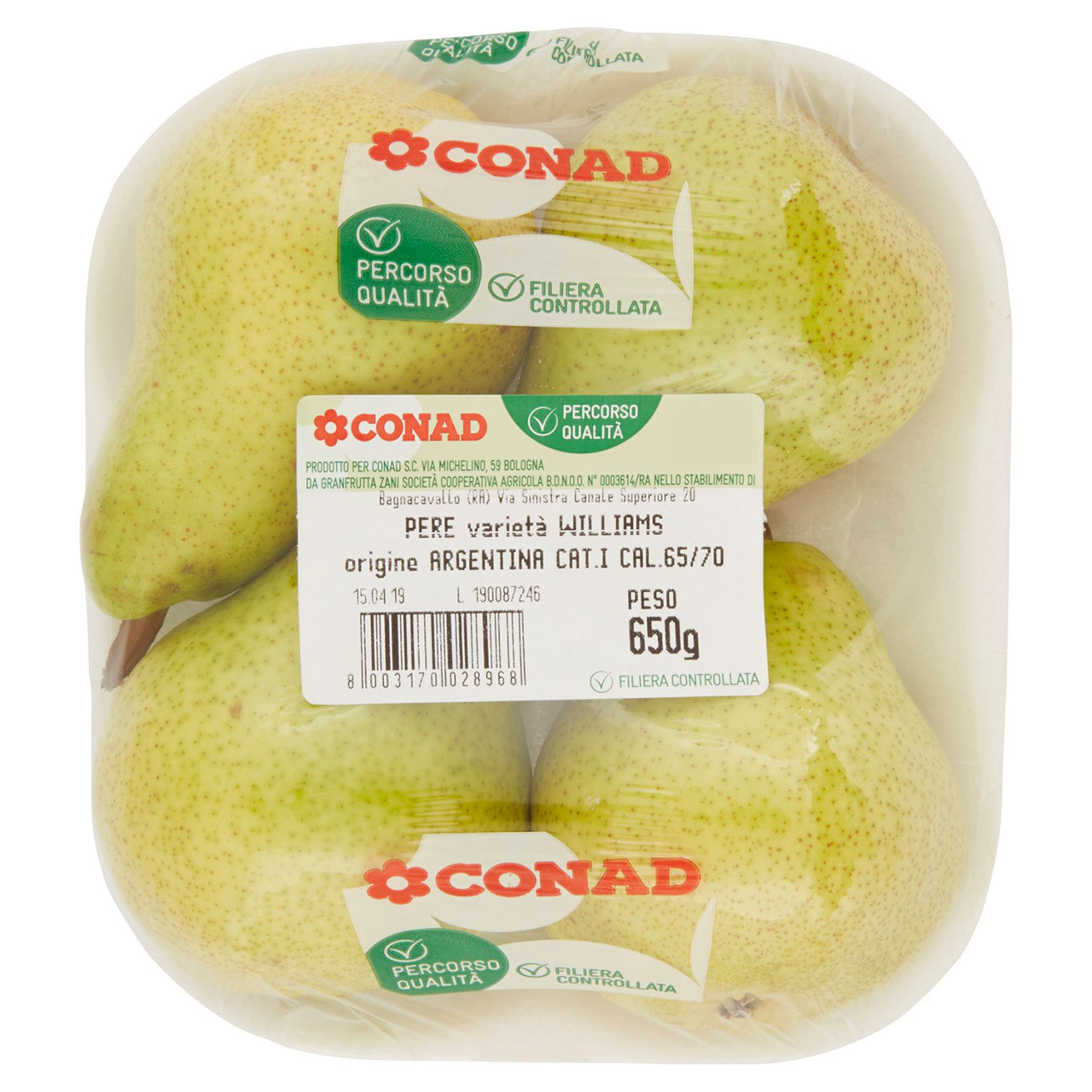 CONAD Percorso Qualità Pere Williams Argentina cal. 65/70 650 g