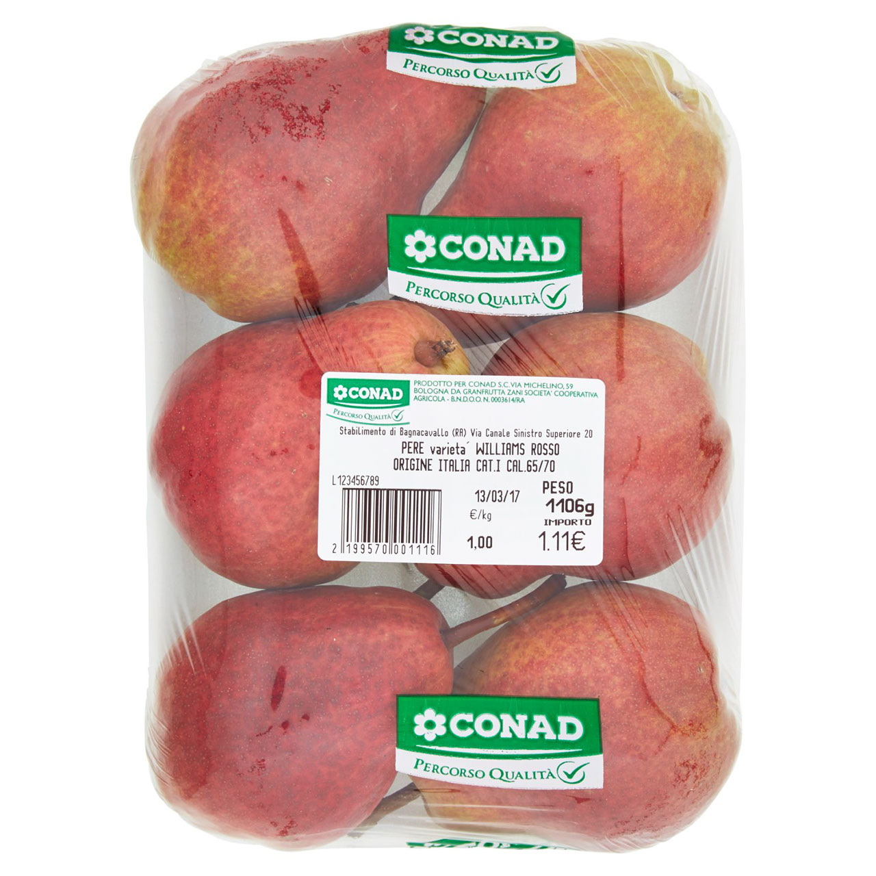 CONAD Percorso Qualità Pere Williams Rosso Italia cal. 65/70