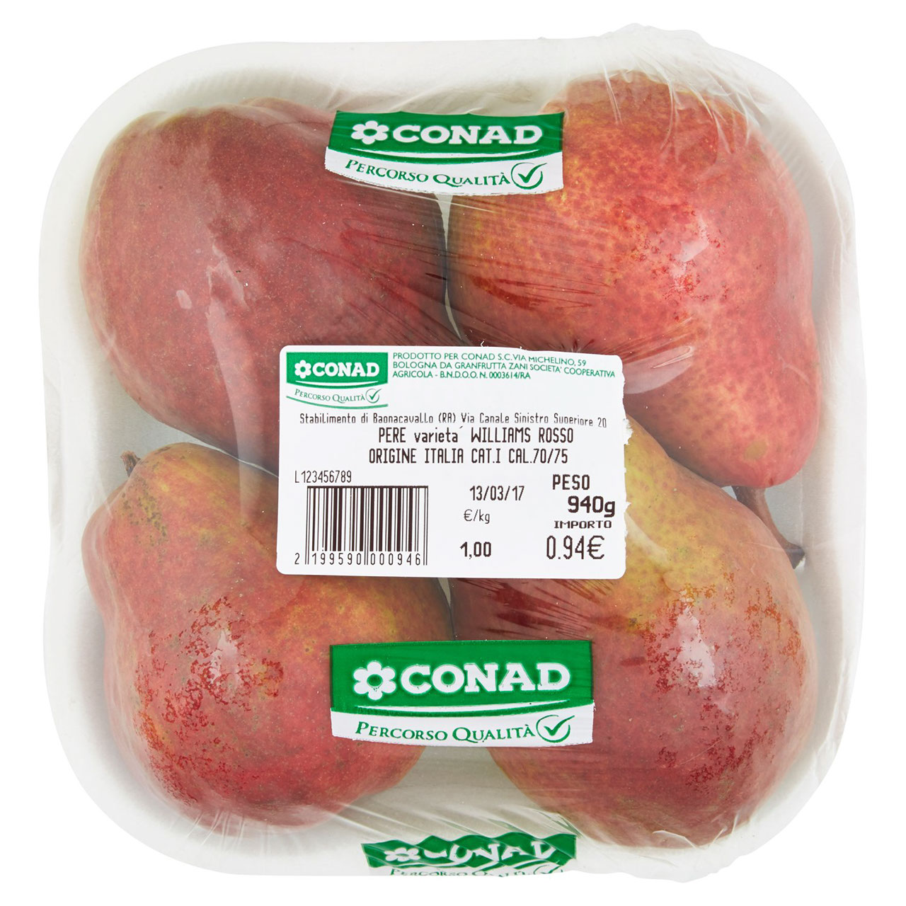 CONAD Percorso Qualità Pere Williams Rosso Italia cal. 70/75