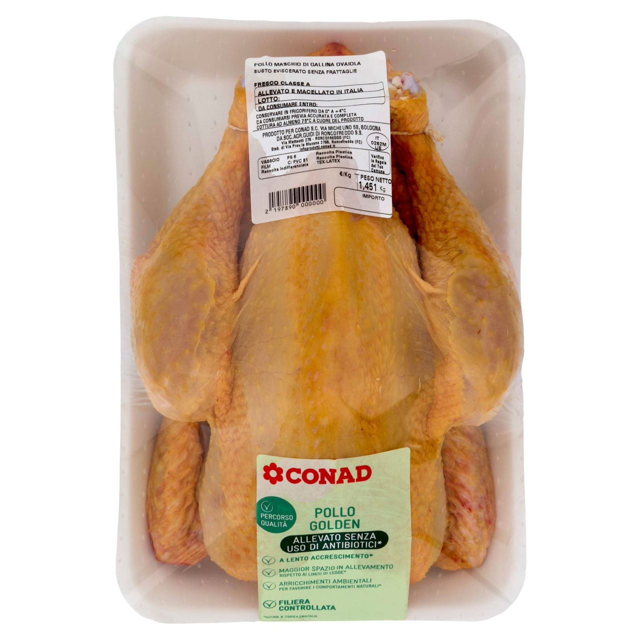 CONAD Percorso Qualità Pollo Golden Allevato Senza Uso Antibiotici* Pollo Maschio Busto Eviscerato