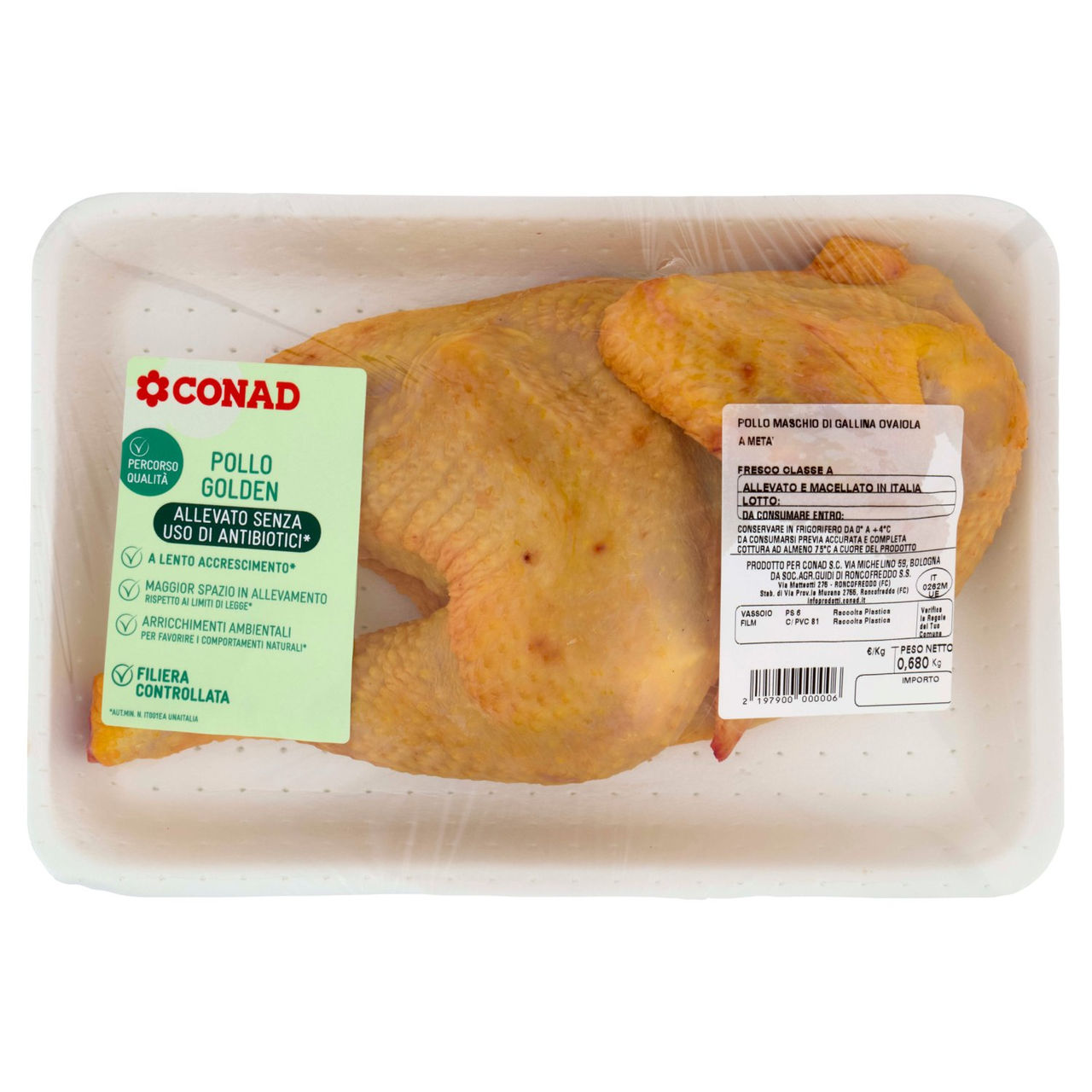 CONAD Percorso Qualità Pollo Golden Allevato Senza Uso di Antibiotici* Pollo Maschio a Metà