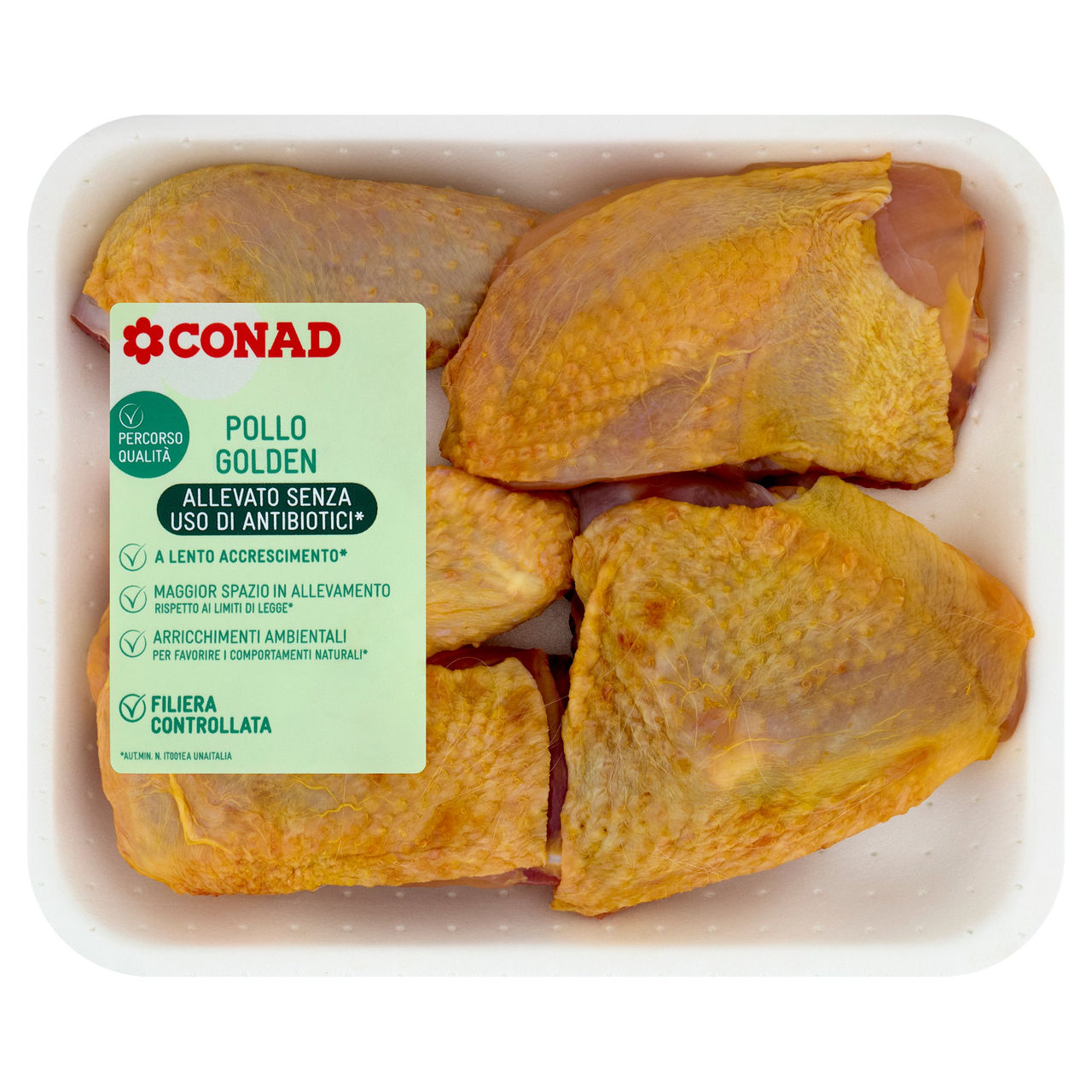 CONAD Percorso Qualità Pollo Golden Allevato Senza Uso di Antibiotici* Pollo Maschio a Metà in Parti