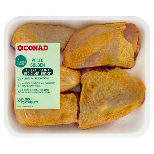 CONAD Percorso Qualità Pollo Golden Allevato Senza Uso di Antibiotici* Pollo Maschio a Metà in Parti