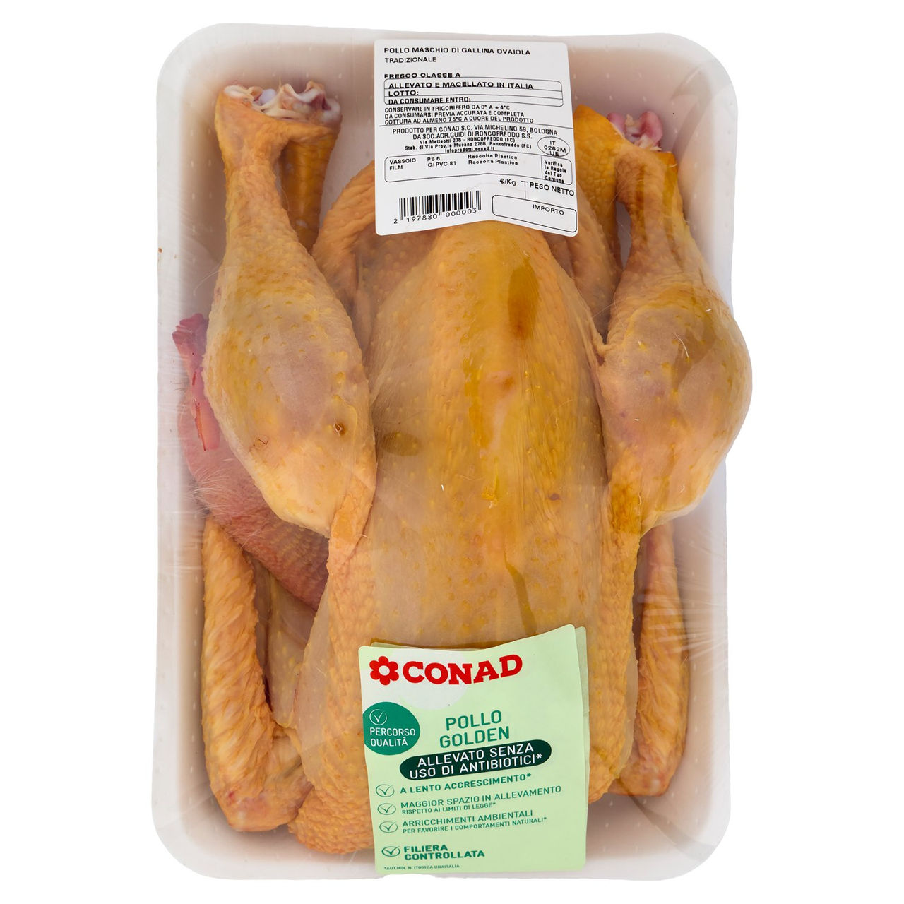 CONAD Percorso Qualità Pollo Golden Allevato Senza Uso di Antibiotici* Pollo Maschio Tradizionale