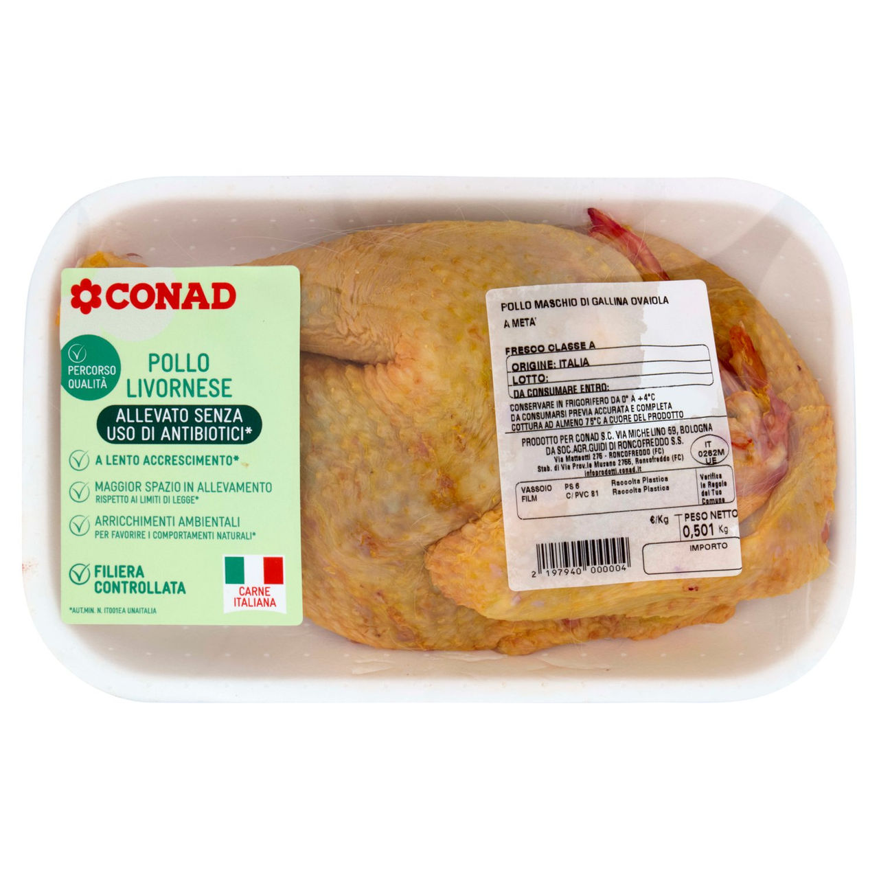 CONAD Percorso Qualità Pollo Livornese Allevato Senza Uso di Antibiotici* Pollo Maschio a Metà