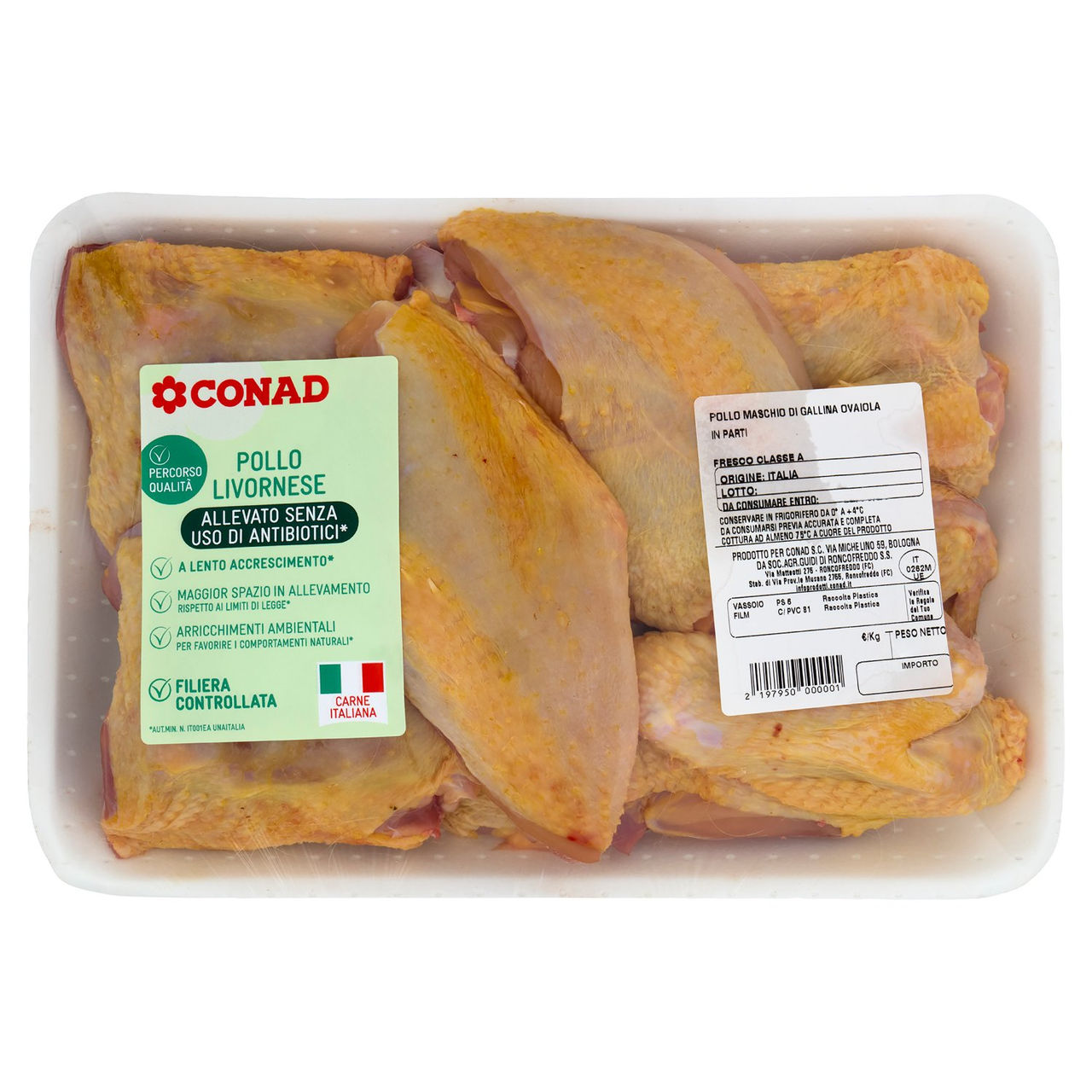 CONAD Percorso Qualità Pollo Livornese Allevato Senza Uso di Antibiotici* Pollo Maschio in Parti